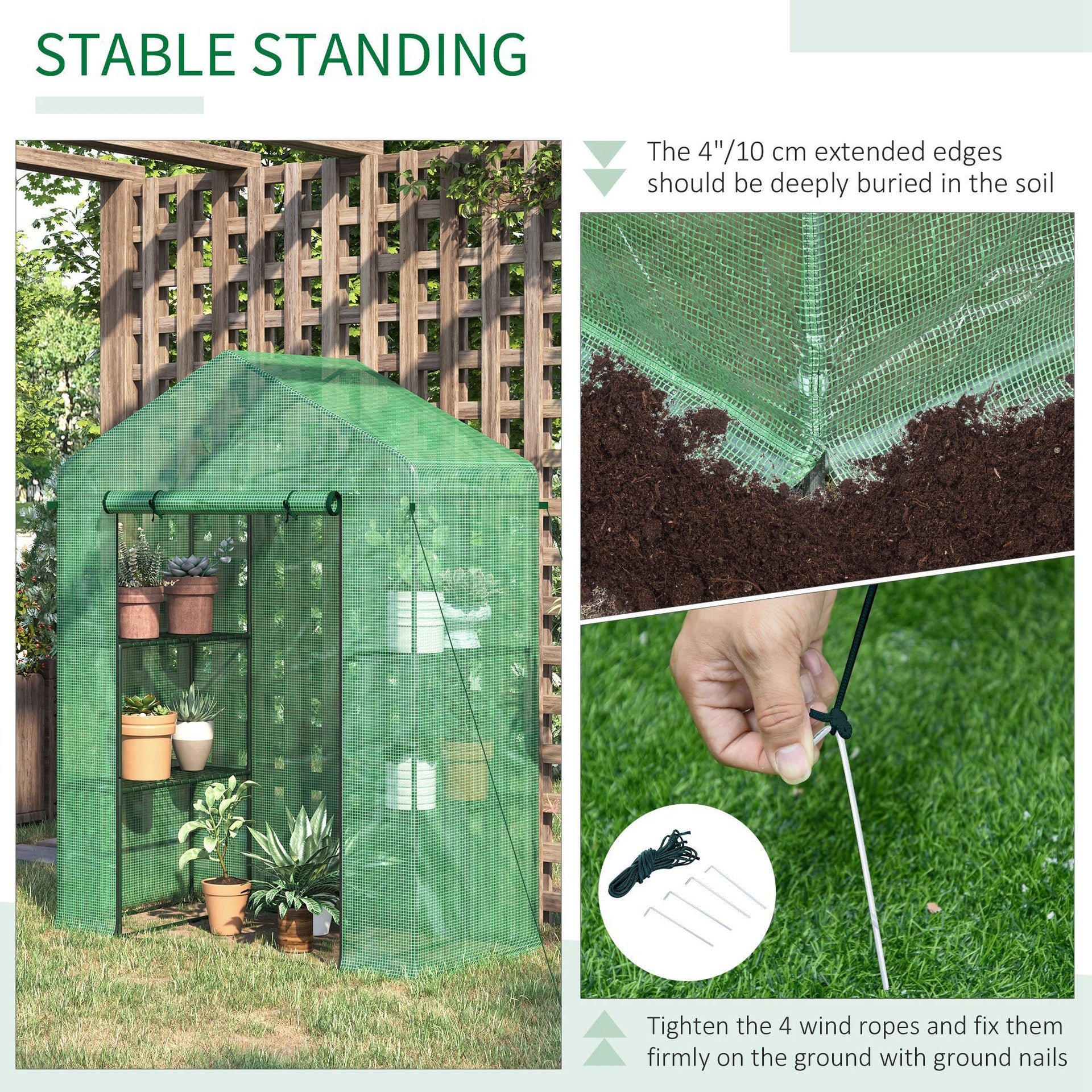 Outsunny 56" x 29" x 77" Walk-in Greenhouse, Garden Hot House with 3 Tier Shleves, Roll-Up Door and PE Cover, Green