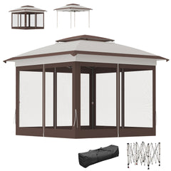 Outsunny 12' x 12' Pop Up Canopy Tent with Netting and Carry Bag, Instant Sun Shelter with 137 sq.ft Shade, Beige and Brown