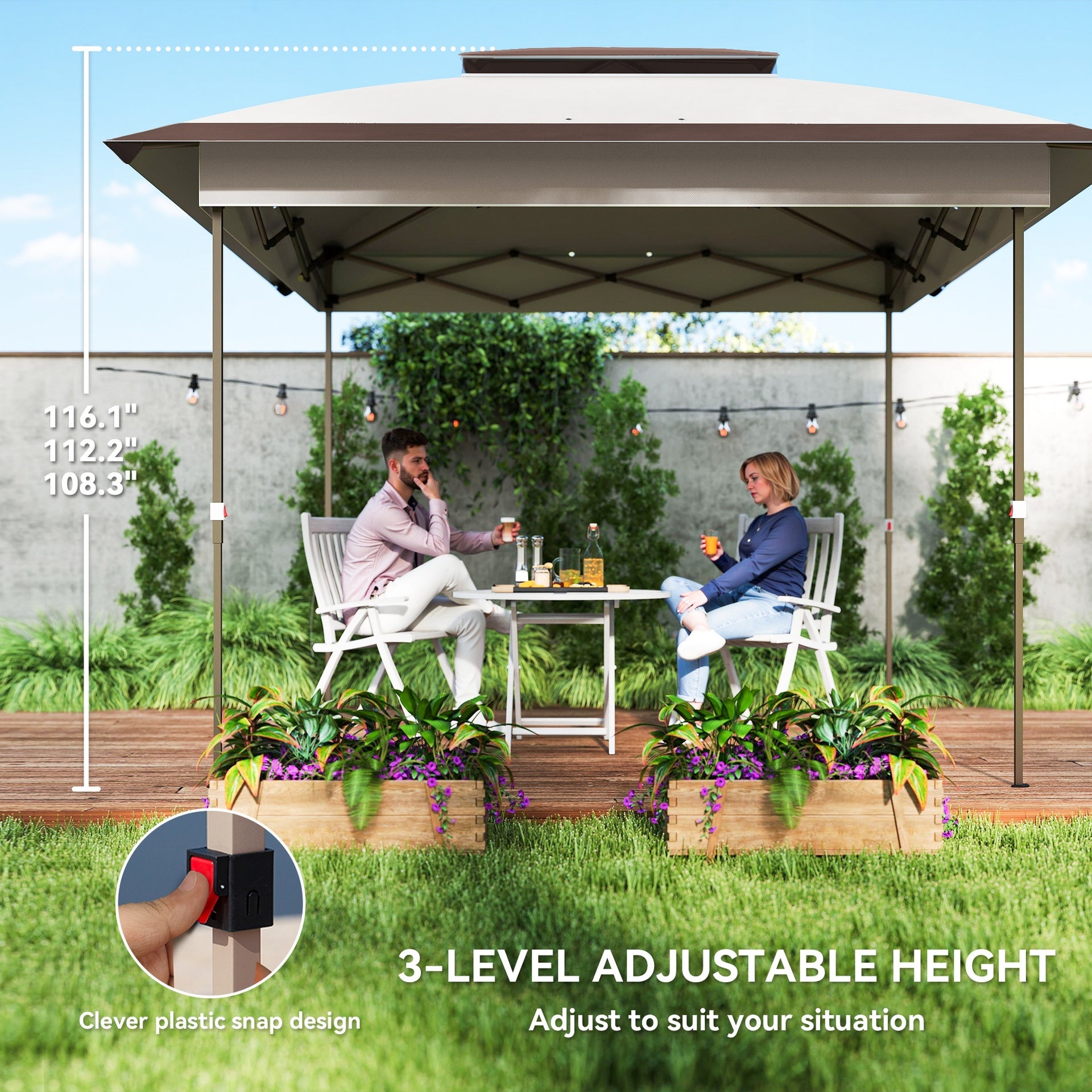 Outsunny 12' x 12' Pop Up Canopy Tent with Netting and Carry Bag, Instant Sun Shelter with 137 sq.ft Shade, Beige and Brown