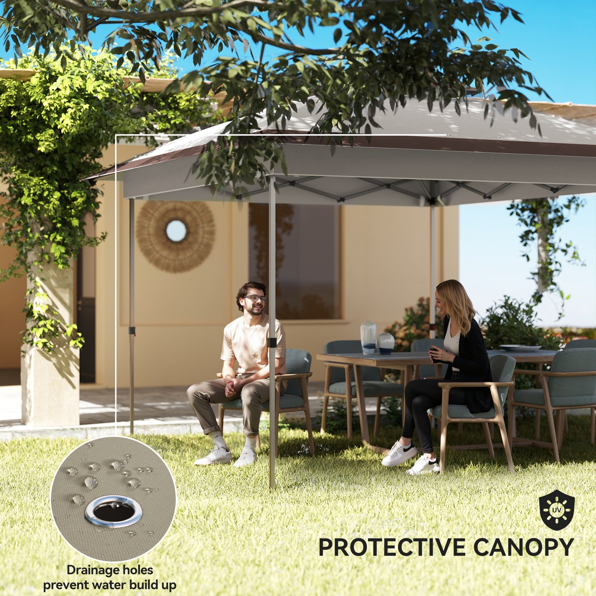 Outsunny 12' x 12' Pop Up Canopy Tent with Netting and Carry Bag, Instant Sun Shelter with 137 sq.ft Shade, Beige and Brown