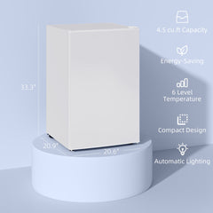 HOMCOM 4.5 Cu.Ft Mini Fridge, Single Door Refrigerator with Freezer, Wheels, Adjustable Thermostat, Reversible Door, White