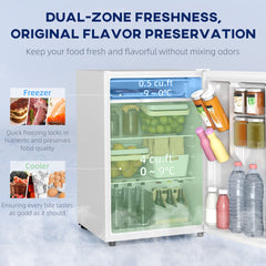 HOMCOM 4.5 Cu.Ft Mini Fridge, Single Door Refrigerator with Freezer, Wheels, Adjustable Thermostat, Reversible Door, White