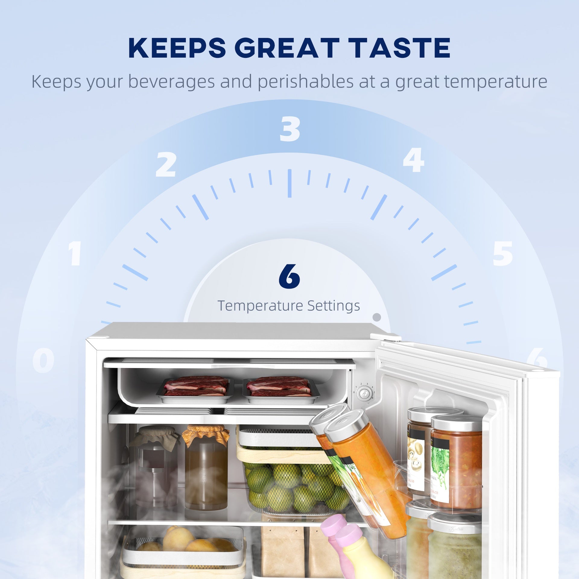 HOMCOM 4.5 Cu.Ft Mini Fridge, Single Door Refrigerator with Freezer, Wheels, Adjustable Thermostat, Reversible Door, White