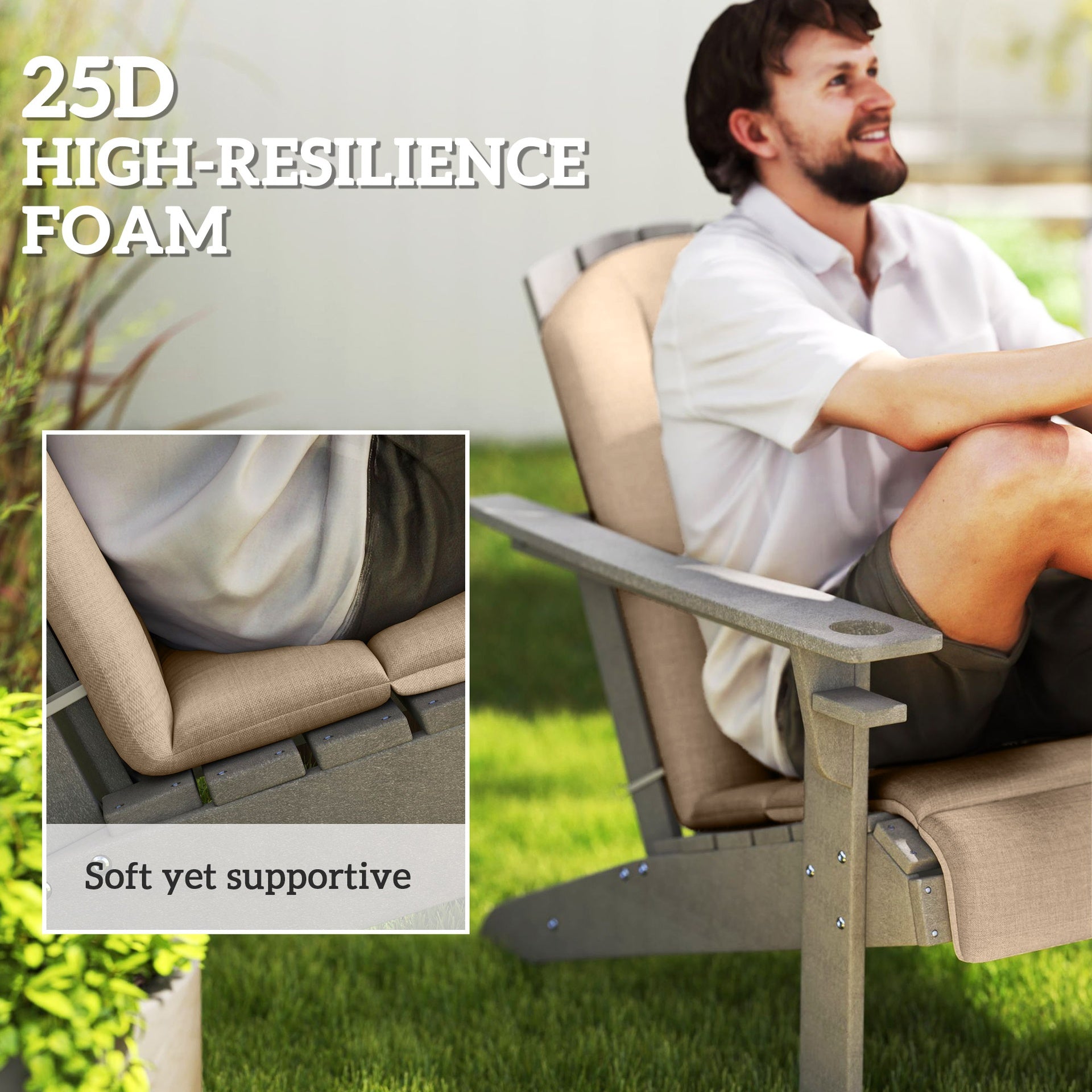 Outsunny Set of 4 Outdoor Chair Cushions, High Back Adirondack Chair Cushion with Ties, High-Density Foam, Beige