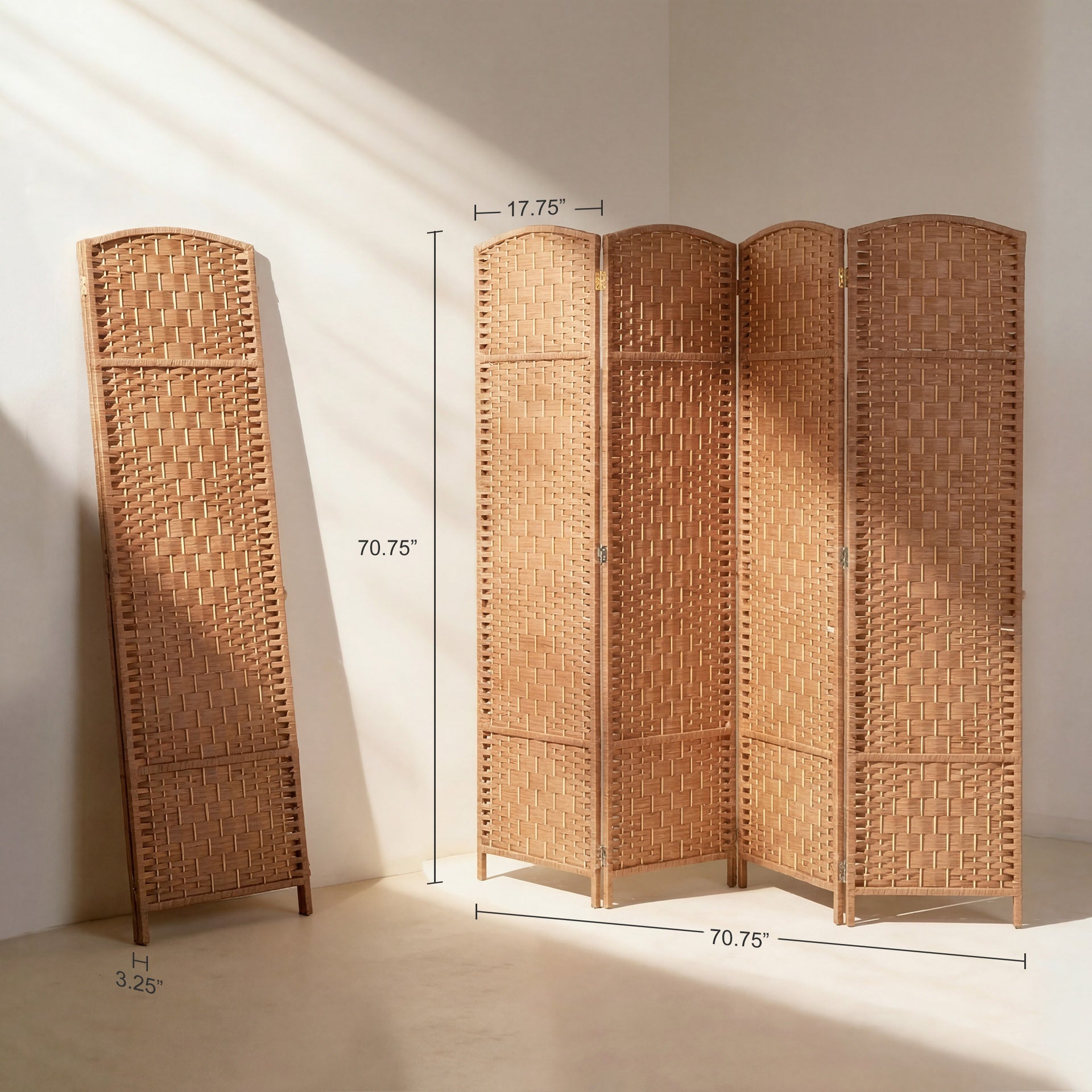 HOMCOM Room Divider 4 Panel, 6FT Tall Folding Privacy Screen, Freestanding Hand-Woven Partition for Room Separation with 360° Hinges, Paper Rope Diamond Weave, Natural