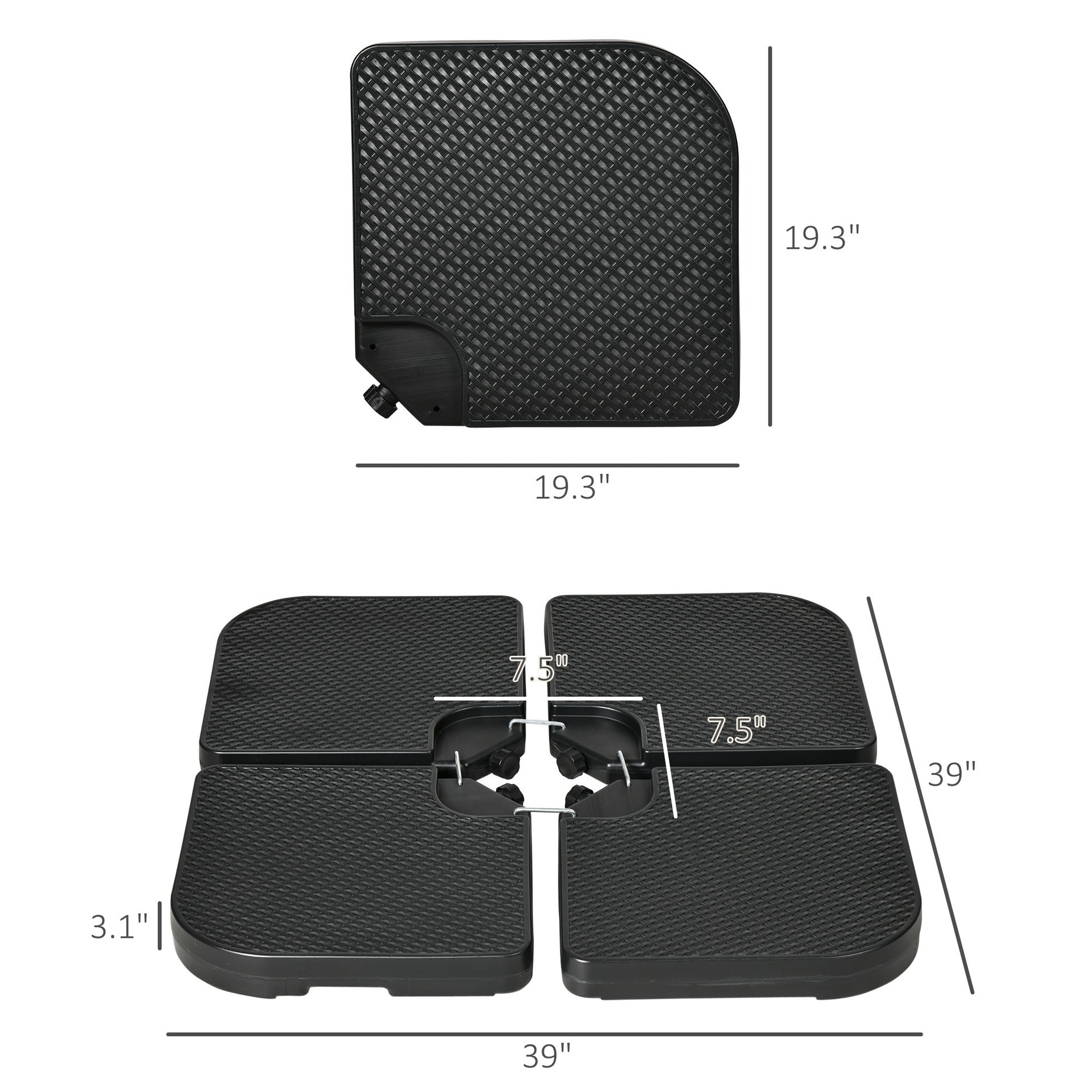 Outsunny 4PCs 175lb Cantilever Patio Umbrella Base Weights, HDPE Water and Sand Filled Umbrella Weights, Black