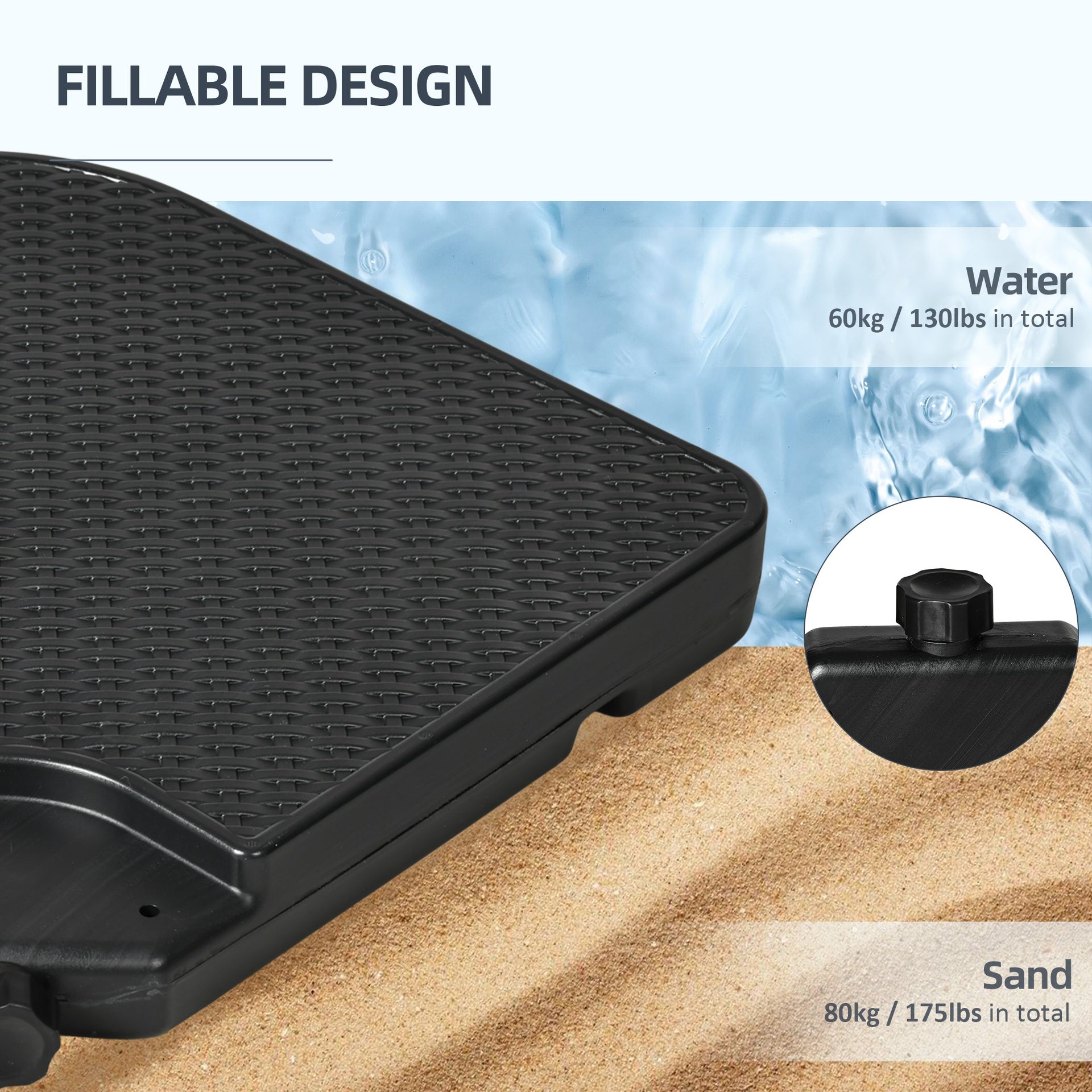 Outsunny 4PCs 175lb Cantilever Patio Umbrella Base Weights, HDPE Water and Sand Filled Umbrella Weights, Black