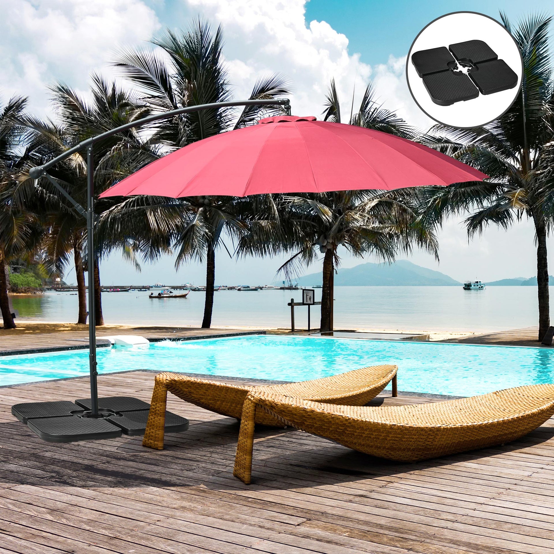 Outsunny 4PCs 175lb Cantilever Patio Umbrella Base Weights, HDPE Water and Sand Filled Umbrella Weights, Black