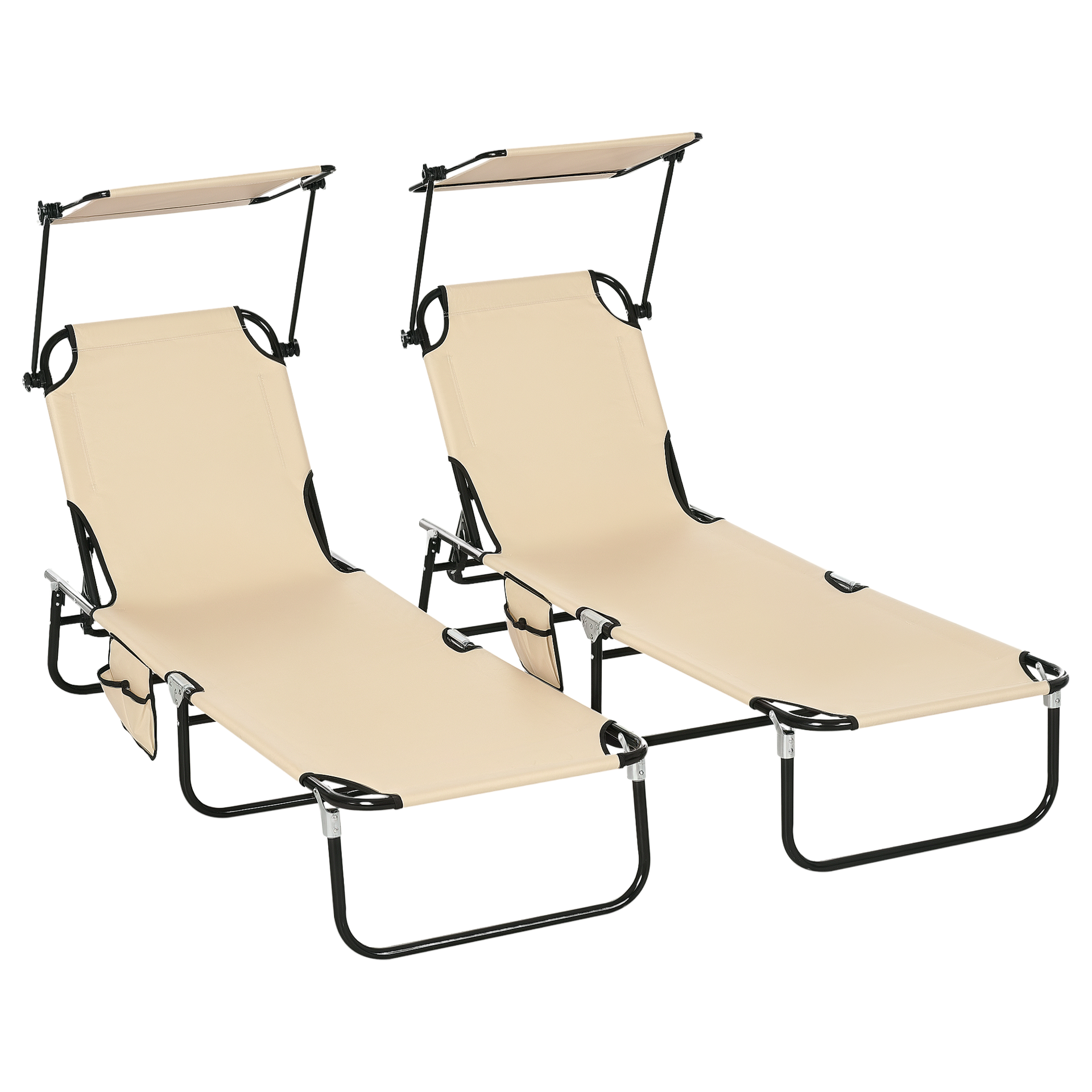 Outsunny Chaise Lounge Pool Lounge Chairs Set of 2, Outdoor Sun Tanning Chairs, Reclining Back, Steel Frame and Side Pocket, Tan
