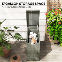 Outsunny 17-Gallon Small Deck Box, Wicker Outdoor Storage Box with Acacia Wood Top for Patio Cushions and Garden Tools, Gray