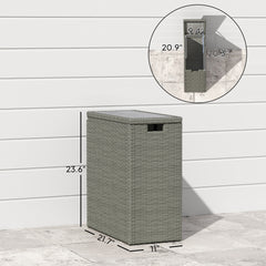 Outsunny 17-Gallon Small Deck Box, Wicker Outdoor Storage Box with Acacia Wood Top for Patio Cushions and Garden Tools, Gray