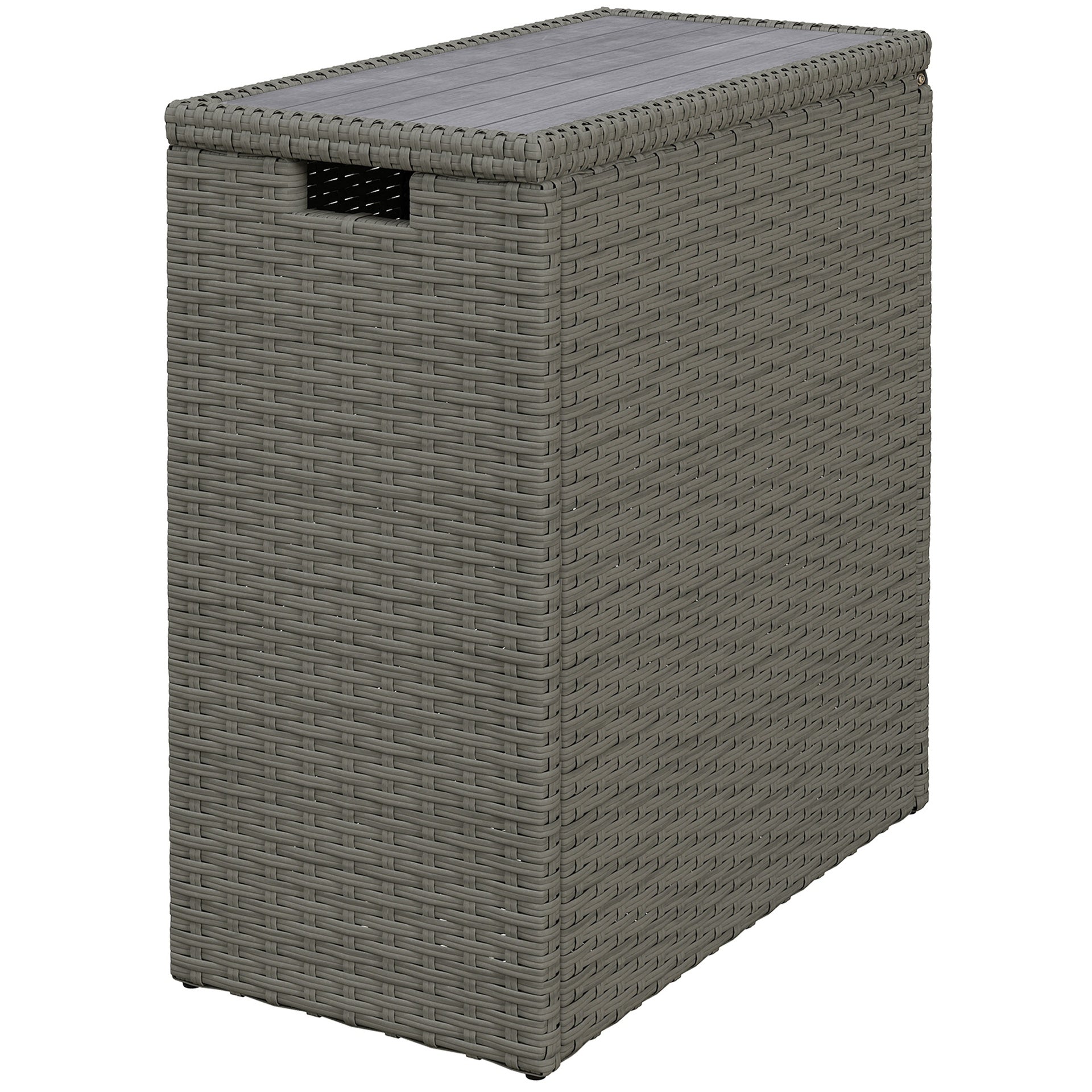 Outsunny 17-Gallon Small Deck Box, Wicker Outdoor Storage Box with Acacia Wood Top for Patio Cushions and Garden Tools, Gray