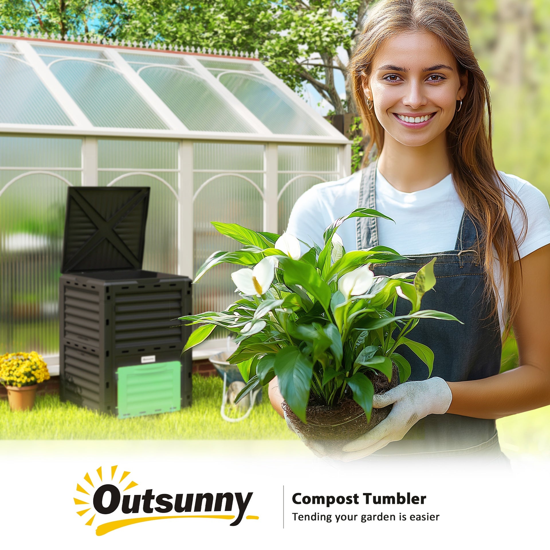 Outsunny Garden Compost Bin 80 Gallon Outdoor Large Capacity Composter Fast Create Fertile Soil Aerating Box, Green