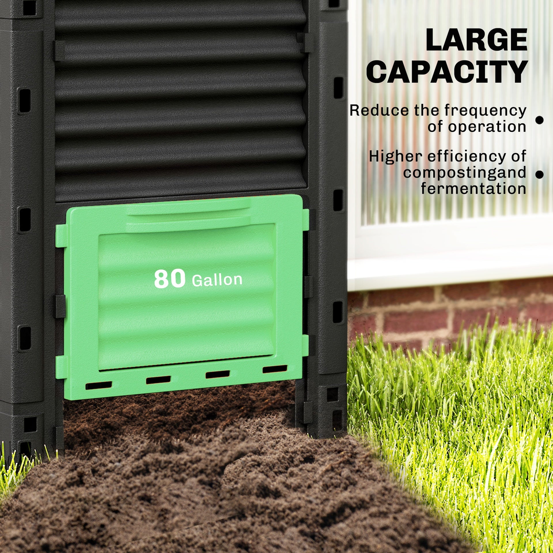 Outsunny Garden Compost Bin 80 Gallon Outdoor Large Capacity Composter Fast Create Fertile Soil Aerating Box, Green