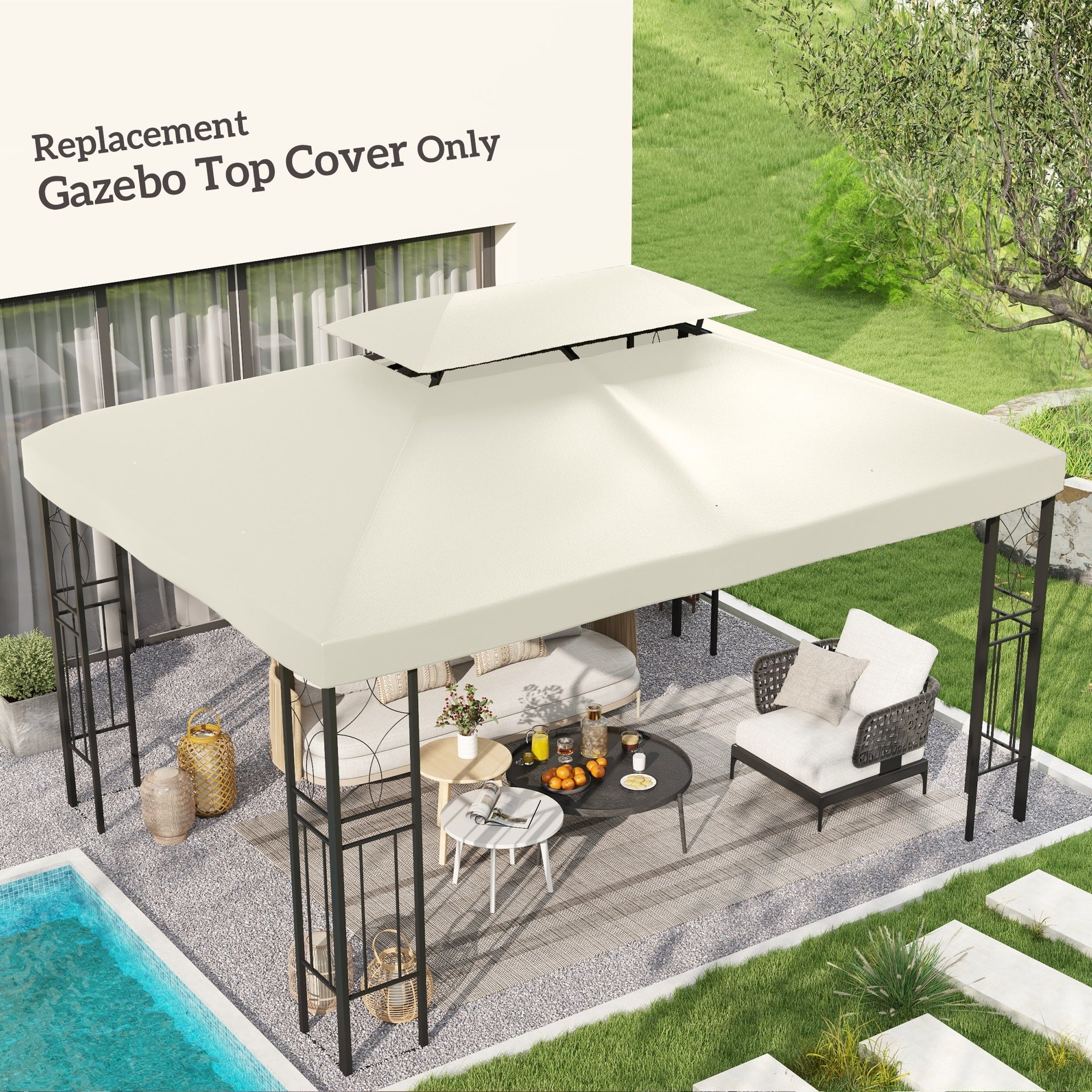 Outsunny Gazebo Replacement Canopy for Model 84C-101, 2-Tier Top Cover for 10' x 13' Gazebo, Charcoal (TOP ONLY)