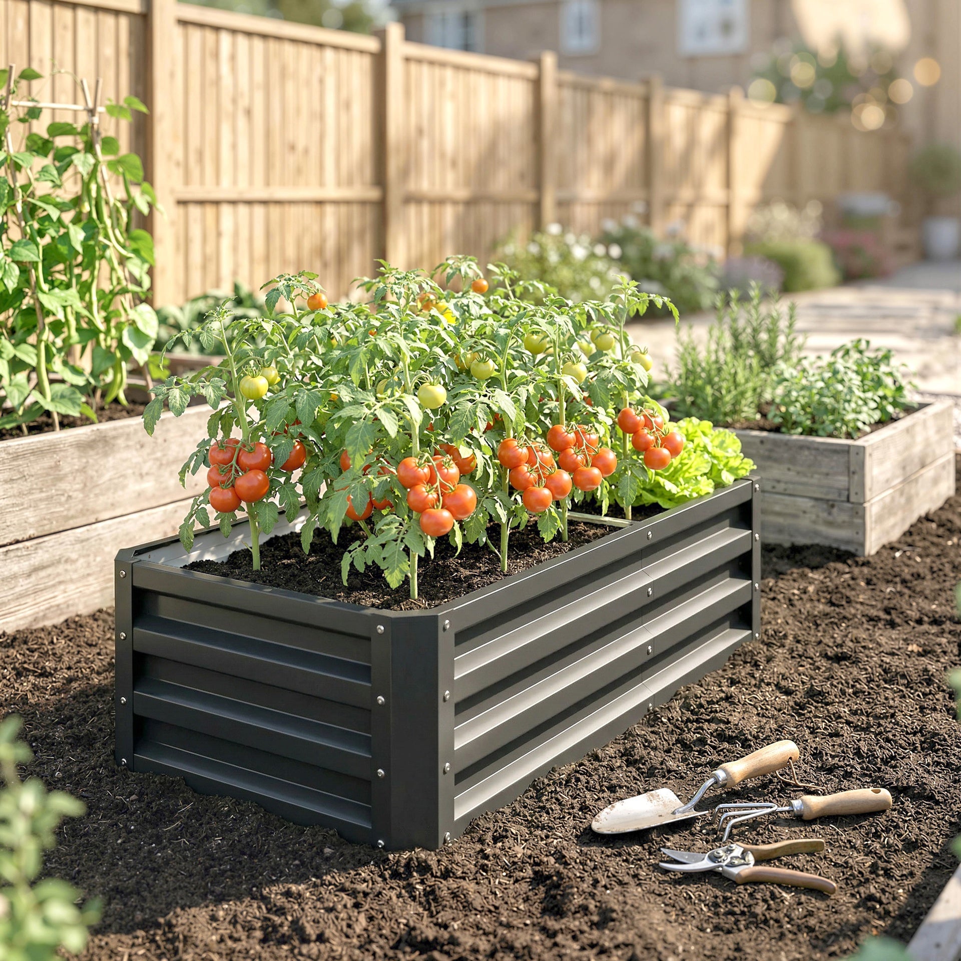 Outsunny Galvanized Raised Garden Bed, 4' x 2' x 1' Metal Planter Box, for Growing Vegetables, Flowers, Herbs, Succulents, Gray