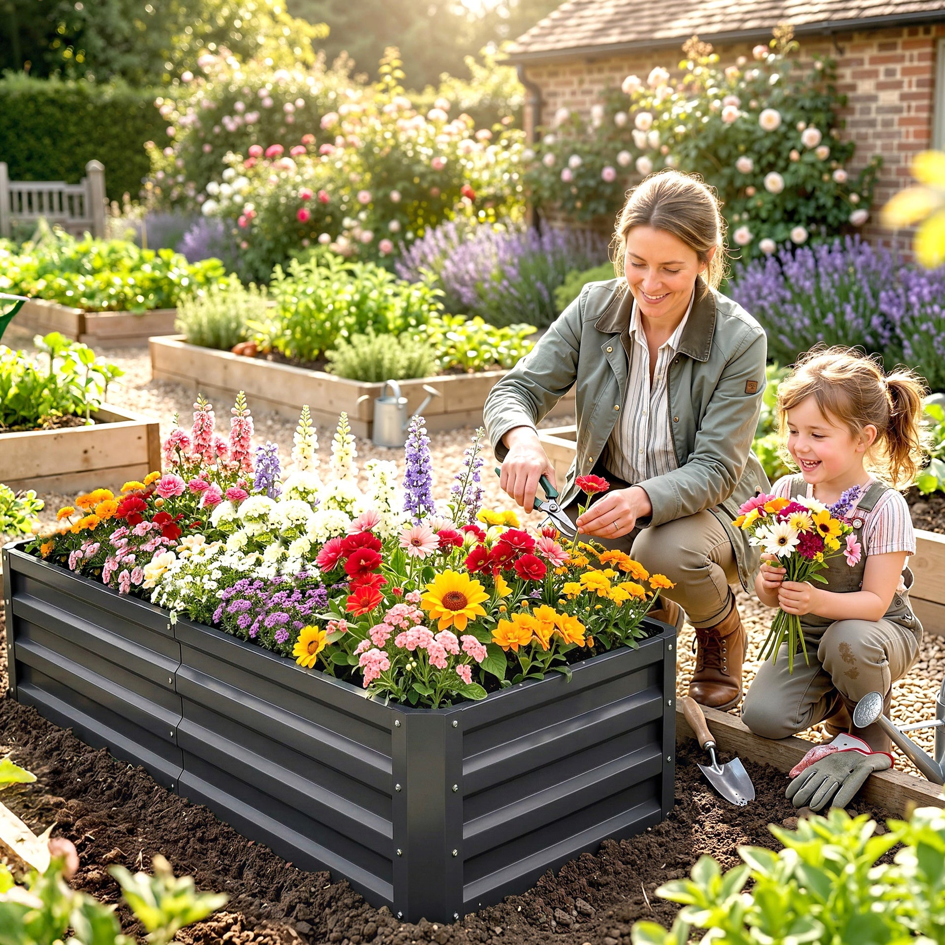 Outsunny Galvanized Raised Garden Bed, 4' x 2' x 1' Metal Planter Box, for Growing Vegetables, Flowers, Herbs, Succulents, Gray