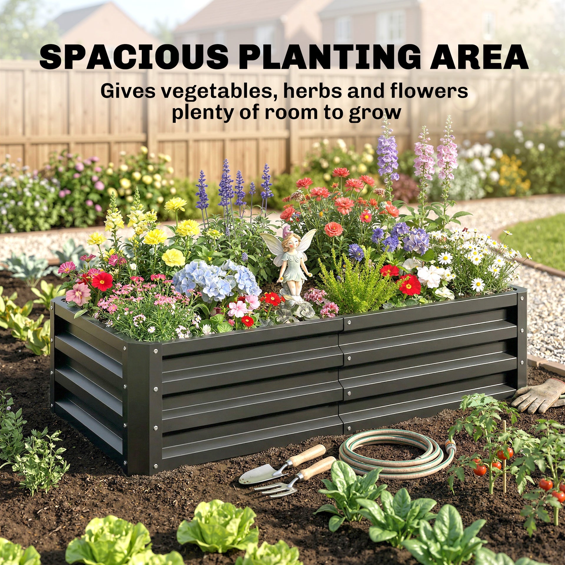 Outsunny Galvanized Raised Garden Bed, 4' x 2' x 1' Metal Planter Box, for Growing Vegetables, Flowers, Herbs, Succulents, Gray