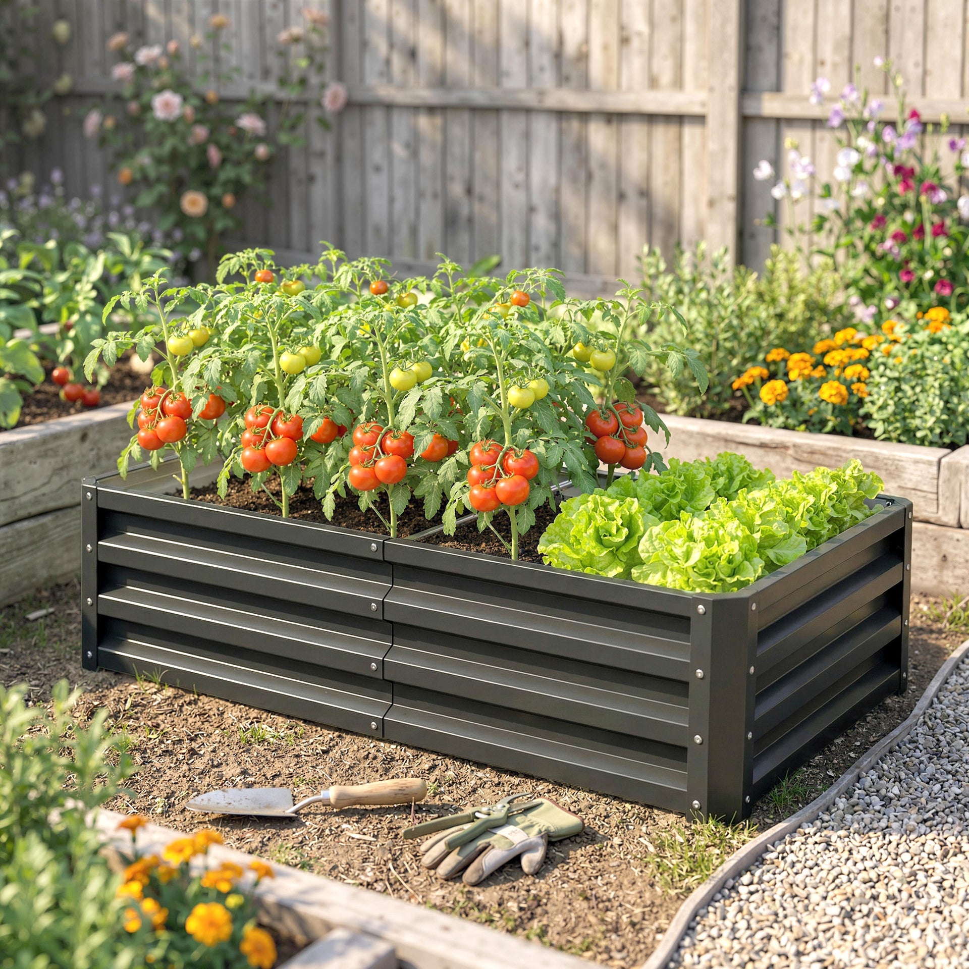 Outsunny Galvanized Raised Garden Bed, 4' x 2' x 1' Metal Planter Box, for Growing Vegetables, Flowers, Herbs, Succulents, Gray