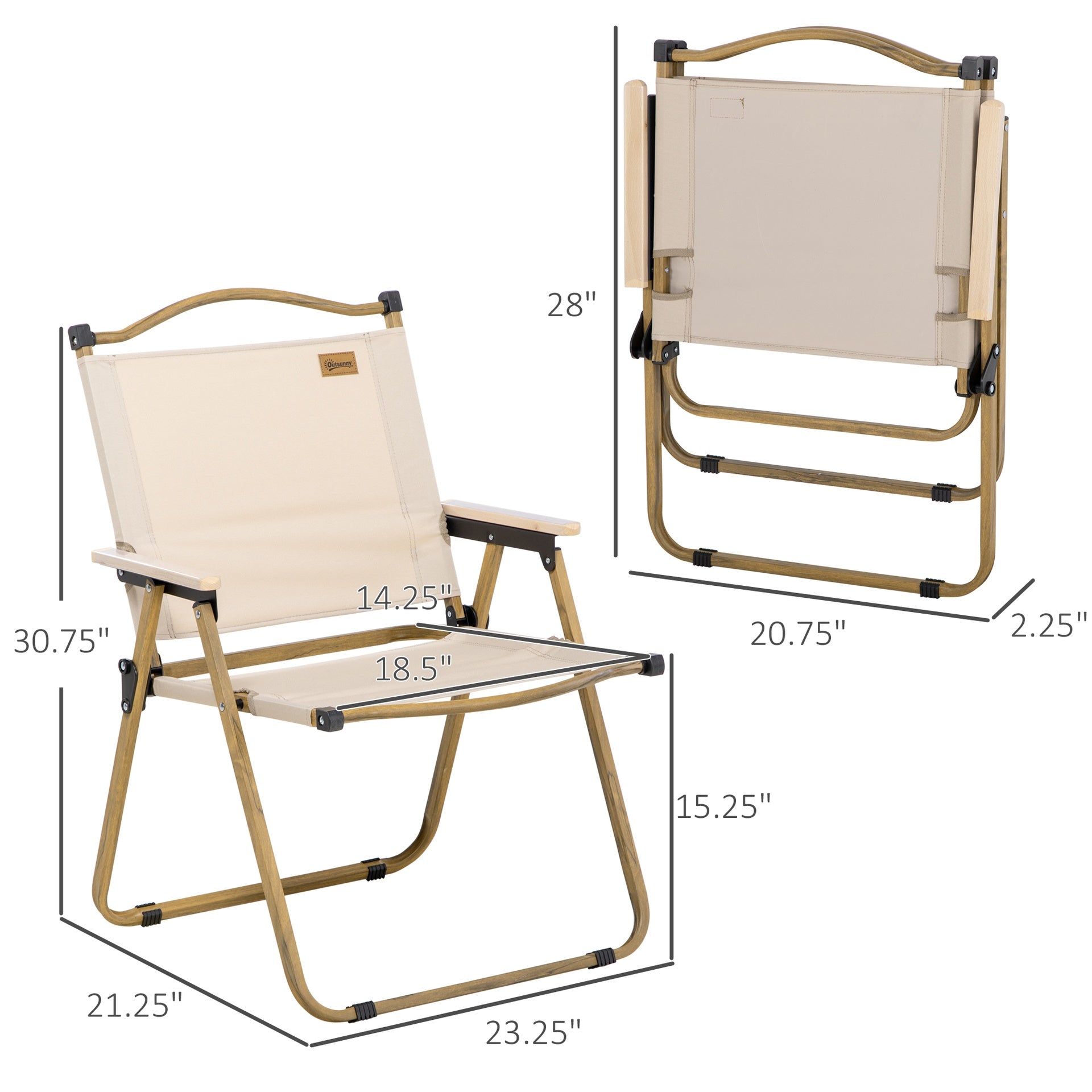 Outsunny 2 Pack Folding Camping Chair, Portable Beach Chairs Armchairs, Perfect for Festivals, Fishing, Picnic and Hiking, Khaki