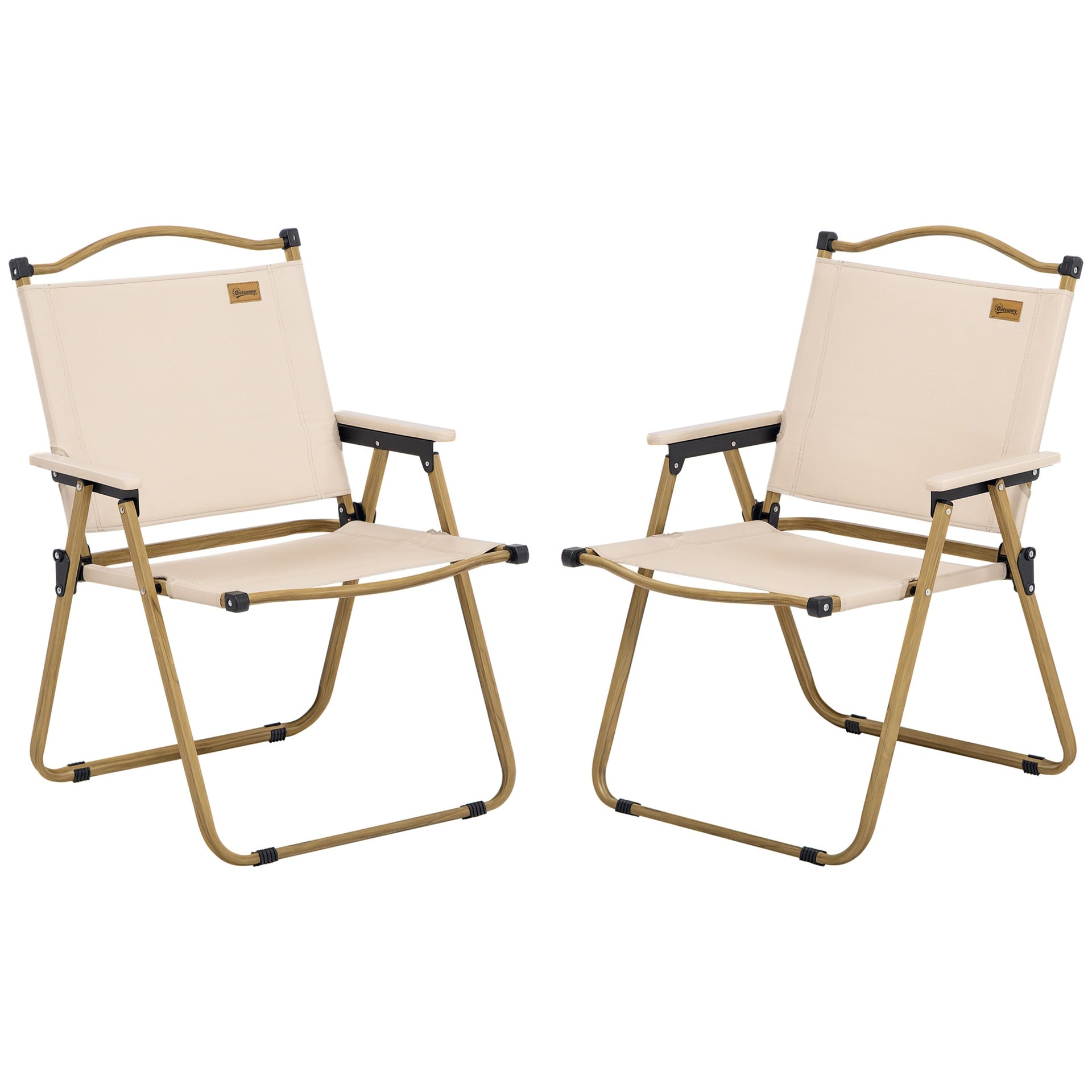 Outsunny 2 Pack Folding Camping Chair, Portable Beach Chairs Armchairs, Perfect for Festivals, Fishing, Picnic and Hiking, Khaki