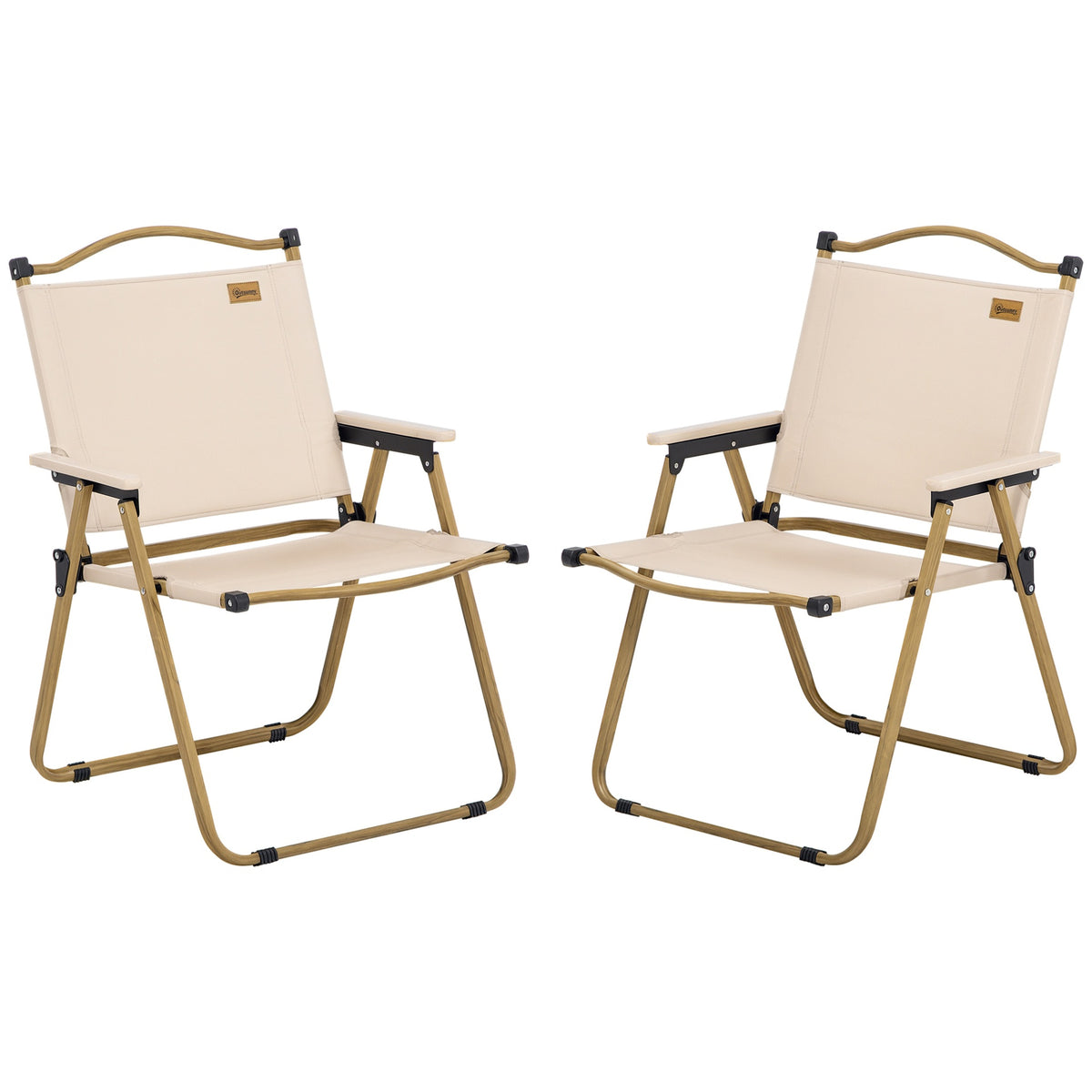 Outsunny 2 Pack Folding Camping Chair, Portable Beach Chairs Armchairs, Perfect for Festivals, Fishing, Picnic and Hiking, Khaki