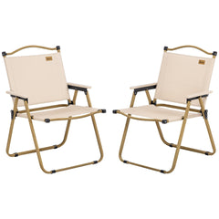 Outsunny 2 Pack Folding Camping Chair, Portable Beach Chairs Armchairs, Perfect for Festivals, Fishing, Picnic and Hiking, Khaki