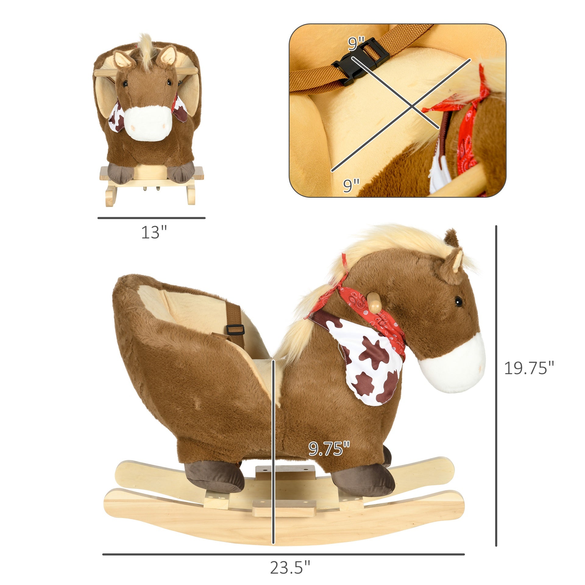 Qaba Baby Rocking Horse, Riding Horse, Plush Animal Rocker with Realistic Sound, Pedals for Ages 18-36 Months, Brown