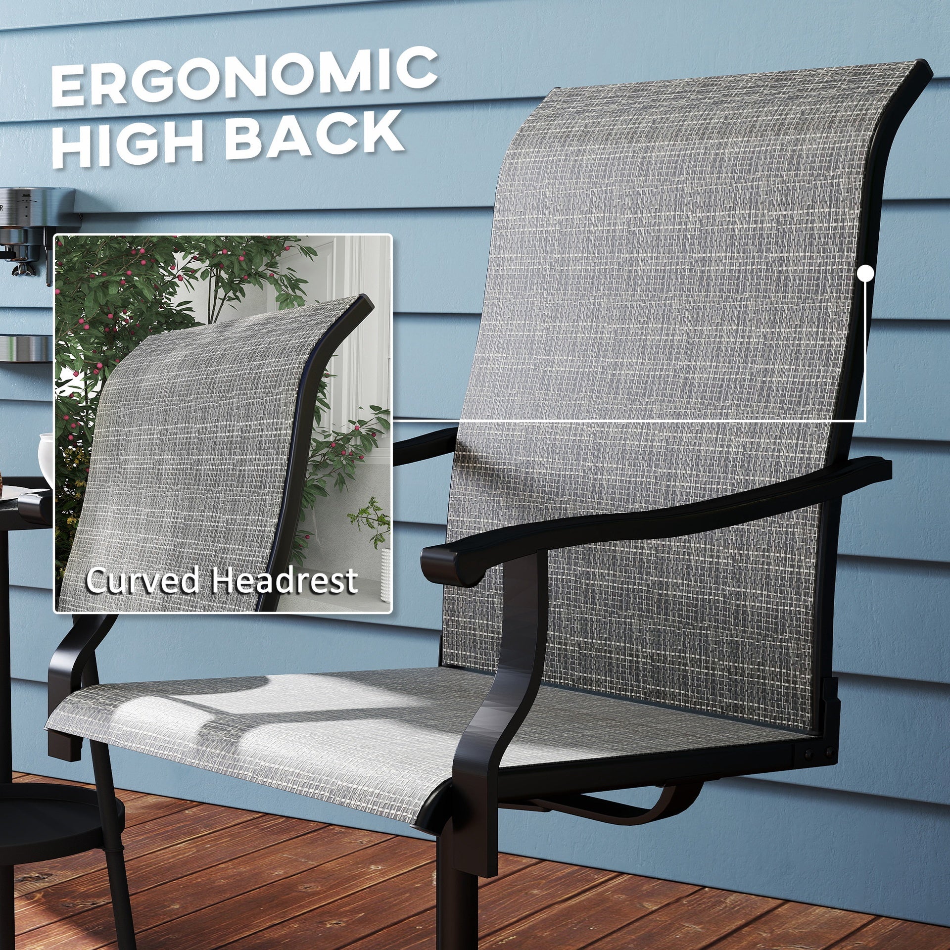 Outsunny Patio Swivel Chairs Set of 2, High Back Patio Dining Chairs with All-Weather Mesh for Backyard, Lawn, Garden, Gray
