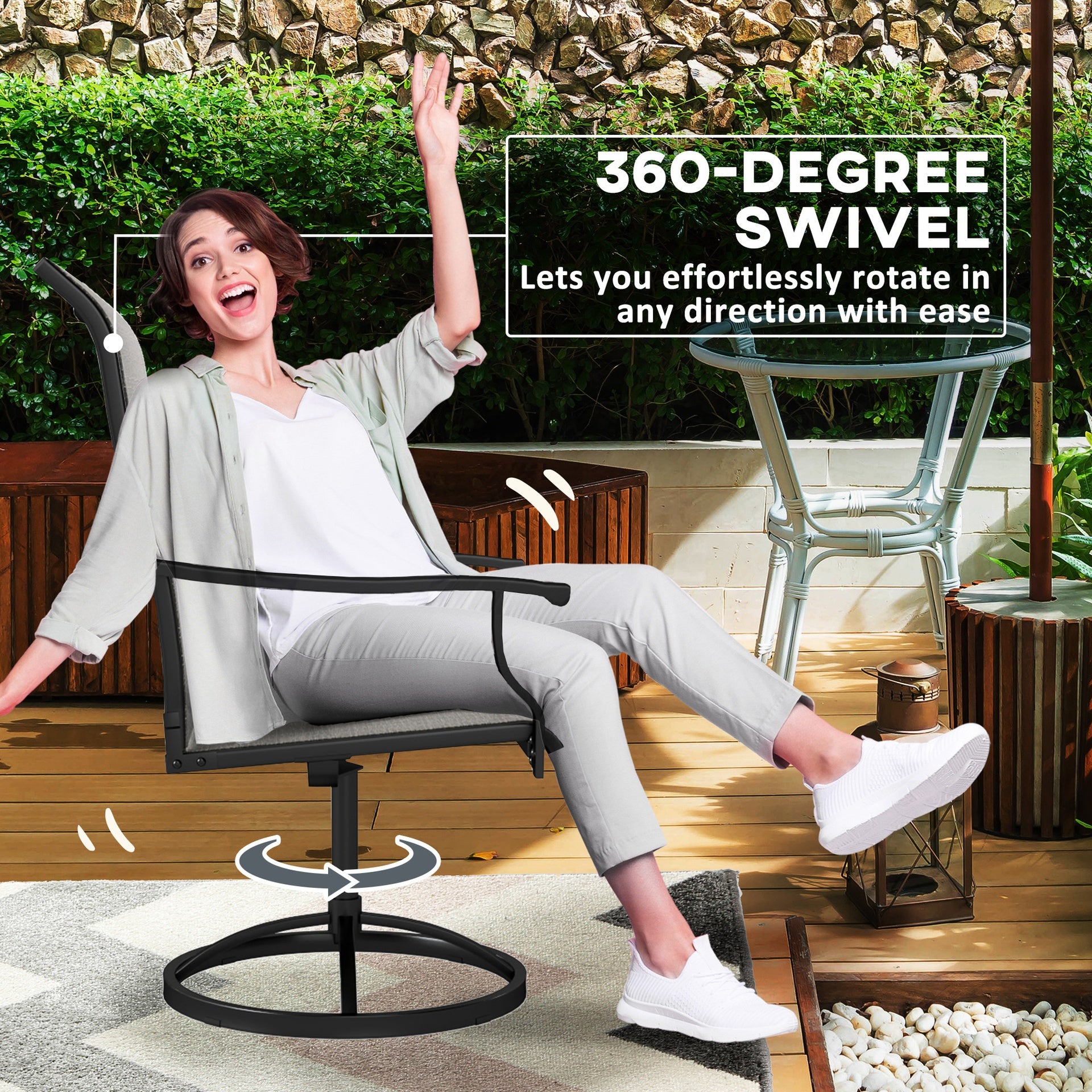 Outsunny Patio Swivel Chairs Set of 2, High Back Patio Dining Chairs with All-Weather Mesh for Backyard, Lawn, Garden, Gray