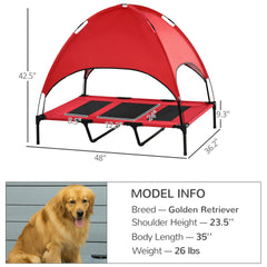 PawHut 48" x 36" Elevated Portable Dog Cot Cooling Pet Bed with UV Protection Canopy Shade, Red