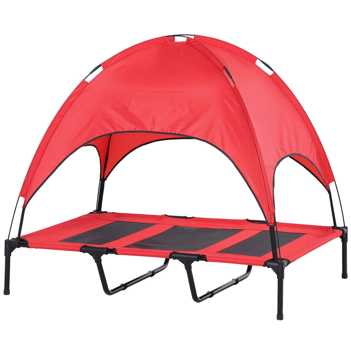 PawHut 48" x 36" Elevated Portable Dog Cot Cooling Pet Bed with UV Protection Canopy Shade, Red