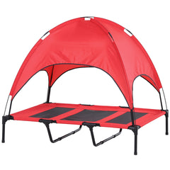 PawHut 48" x 36" Elevated Portable Dog Cot Cooling Pet Bed with UV Protection Canopy Shade, Red