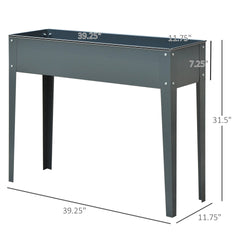 Outsunny Metal Raised Garden Bed, Elevated Planter Box with Legs and Drain Holes, 39" x 12" x 32", Dark Gray