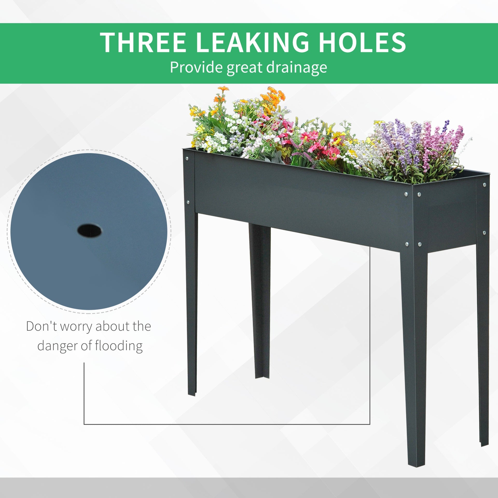 Outsunny Metal Raised Garden Bed, Elevated Planter Box with Legs and Drain Holes, 39" x 12" x 32", Dark Gray