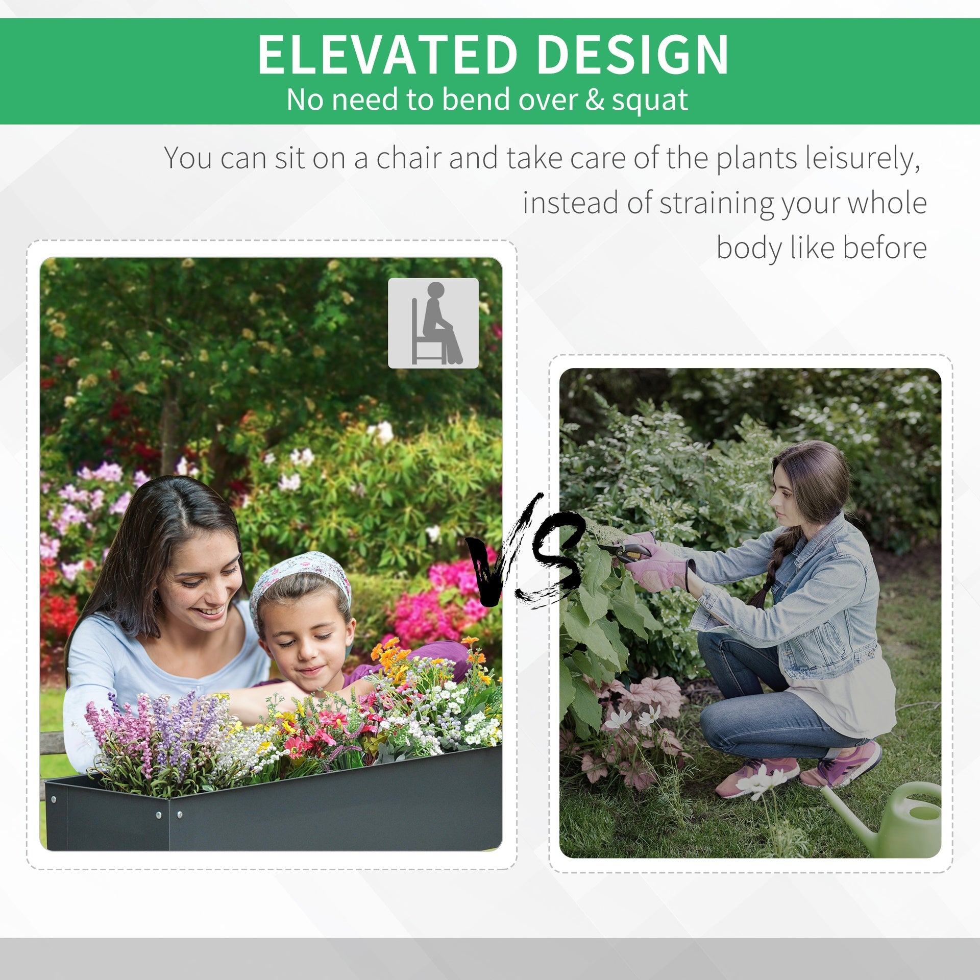 Outsunny Metal Raised Garden Bed, Elevated Planter Box with Legs and Drain Holes, 39" x 12" x 32", Dark Gray