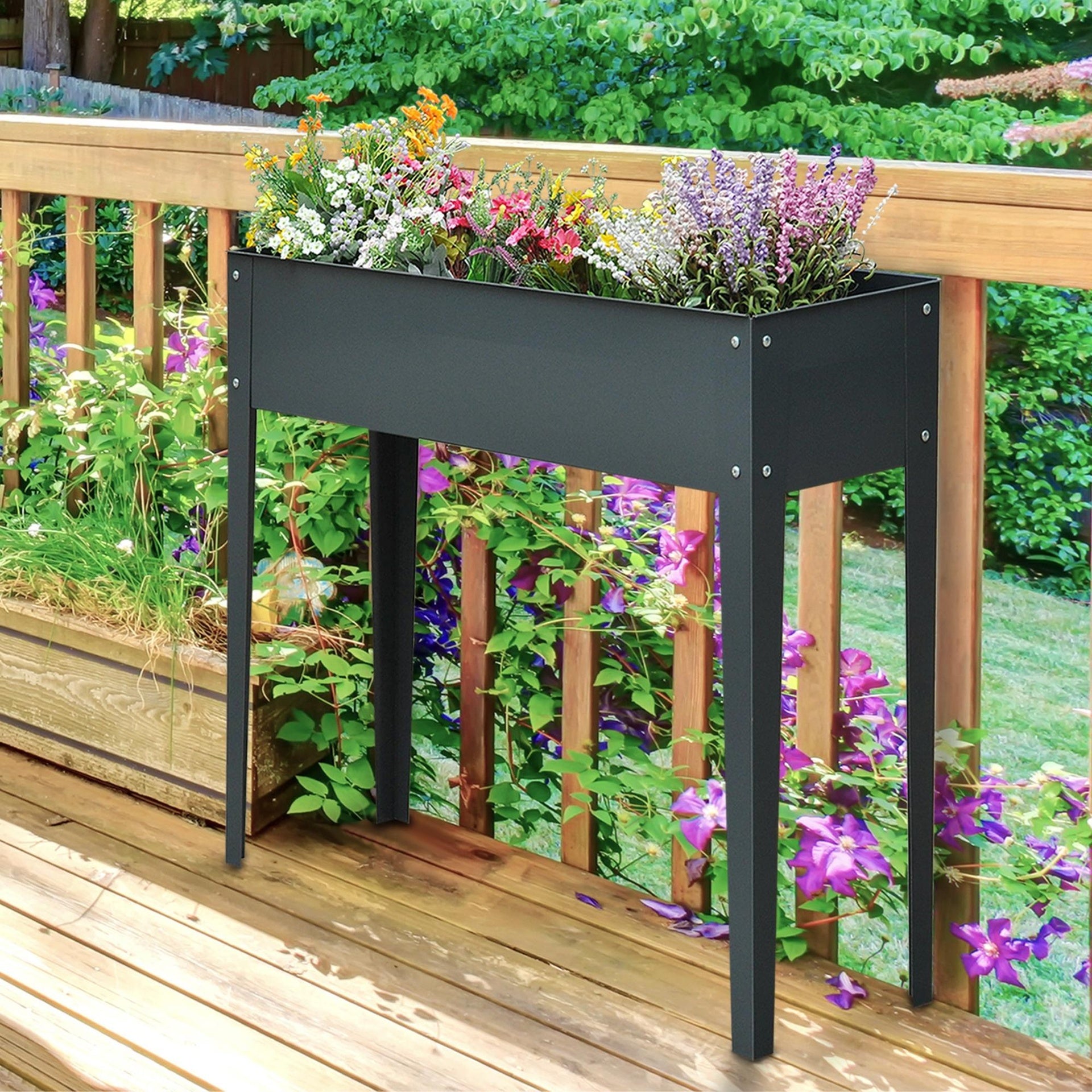 Outsunny Metal Raised Garden Bed, Elevated Planter Box with Legs and Drain Holes, 39" x 12" x 32", Dark Gray
