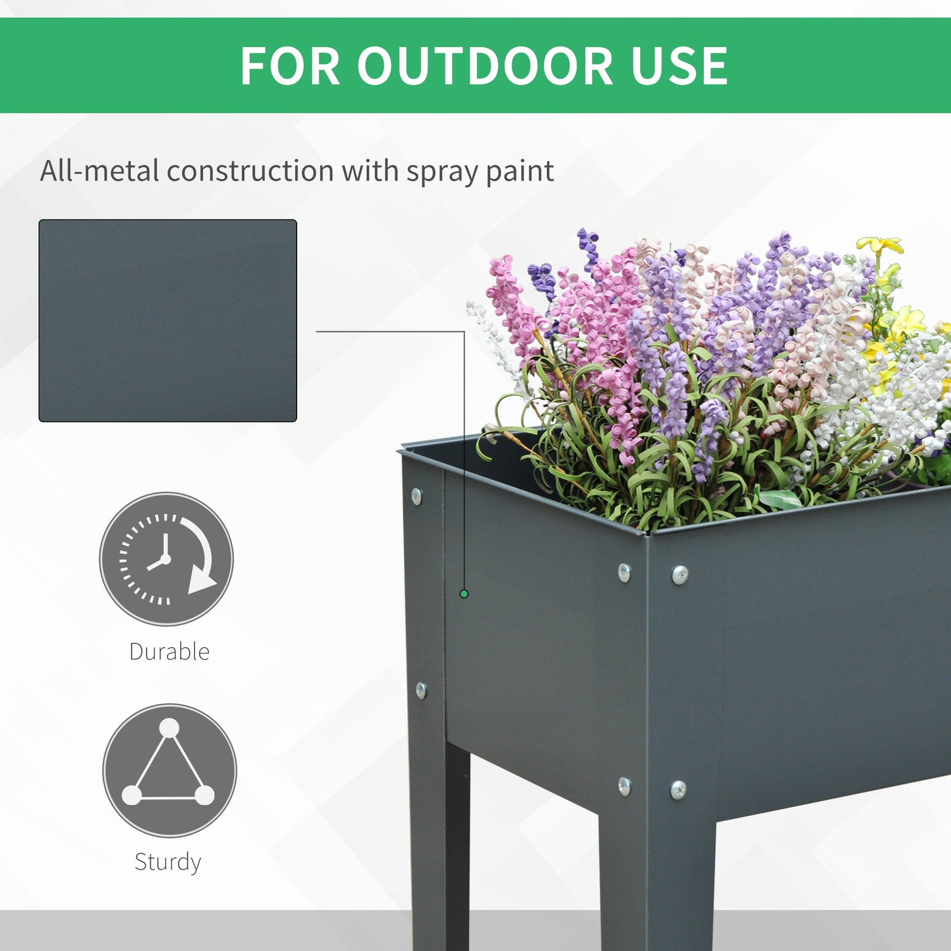 Outsunny Metal Raised Garden Bed, Elevated Planter Box with Legs and Drain Holes, 39" x 12" x 32", Dark Gray
