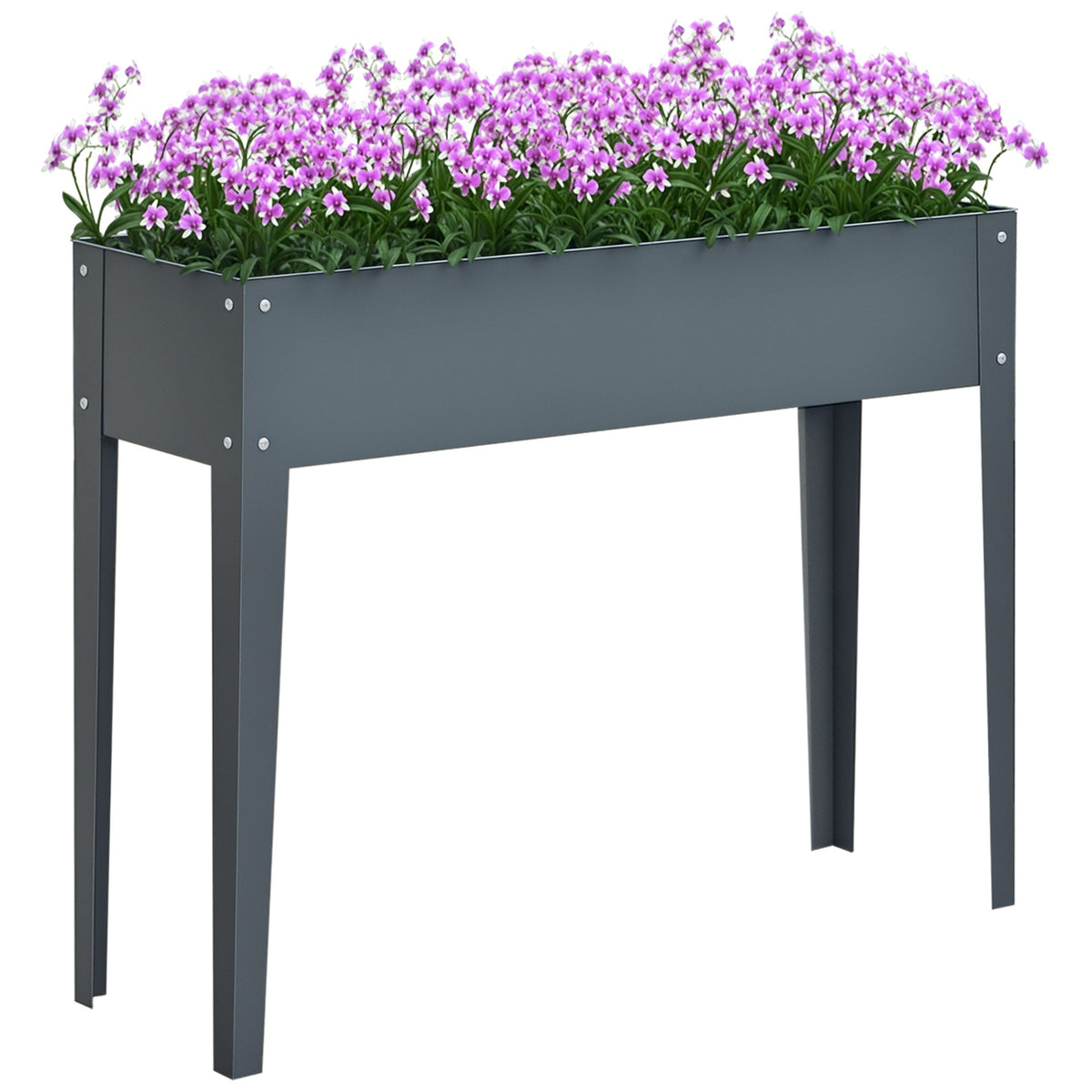 Outsunny Metal Raised Garden Bed, Elevated Planter Box with Legs and Drain Holes, 39" x 12" x 32", Dark Gray
