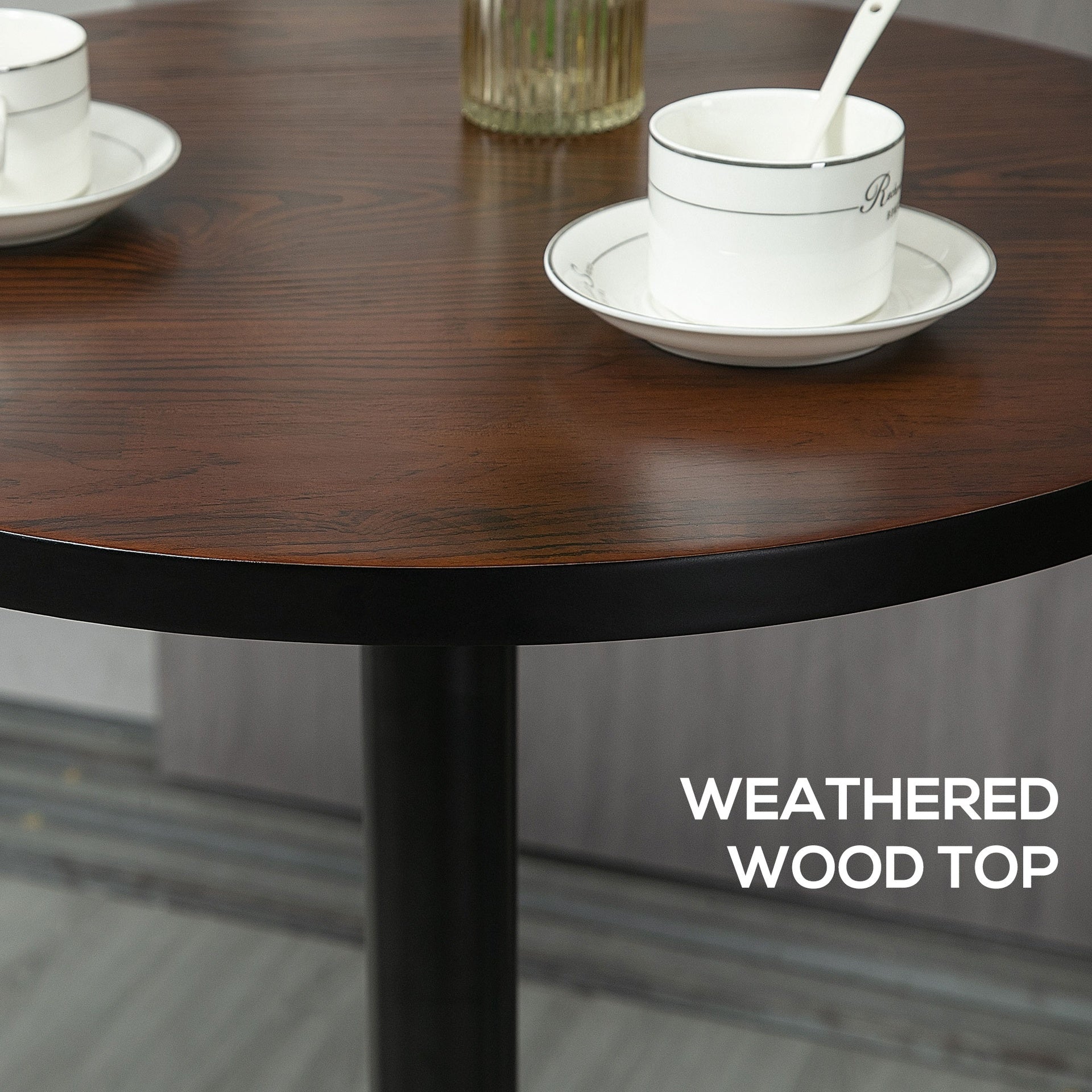 HOMCOM 41" H Bar Height Round Bar Table, Rustic Industrial Pub Table, Elm Wood Top Bistro Table with Metal Base