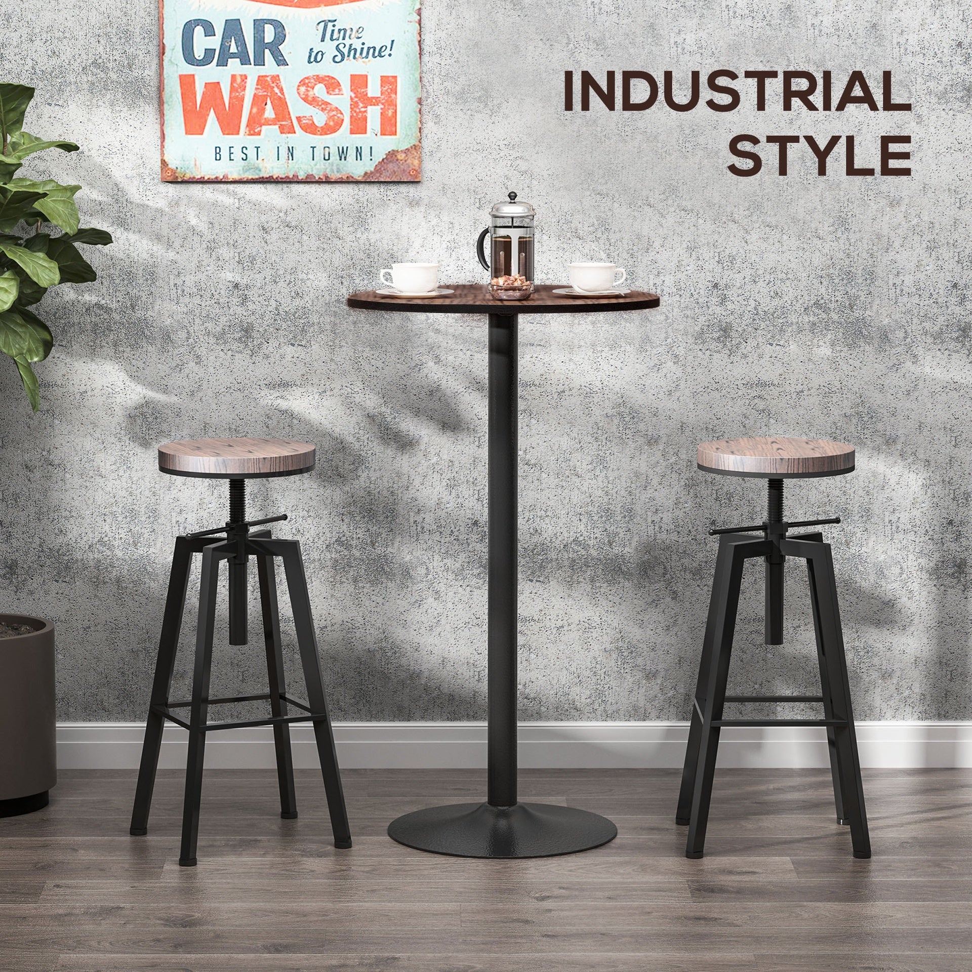 HOMCOM 41" H Bar Height Round Bar Table, Rustic Industrial Pub Table, Elm Wood Top Bistro Table with Metal Base