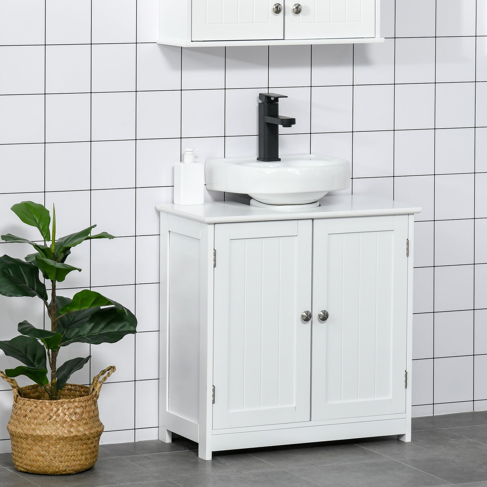 kleankin Bathroom Vanities, Bathroom Sink Cabinets with U-Shape Cut-Out and Adjustable Internal Shelf, White