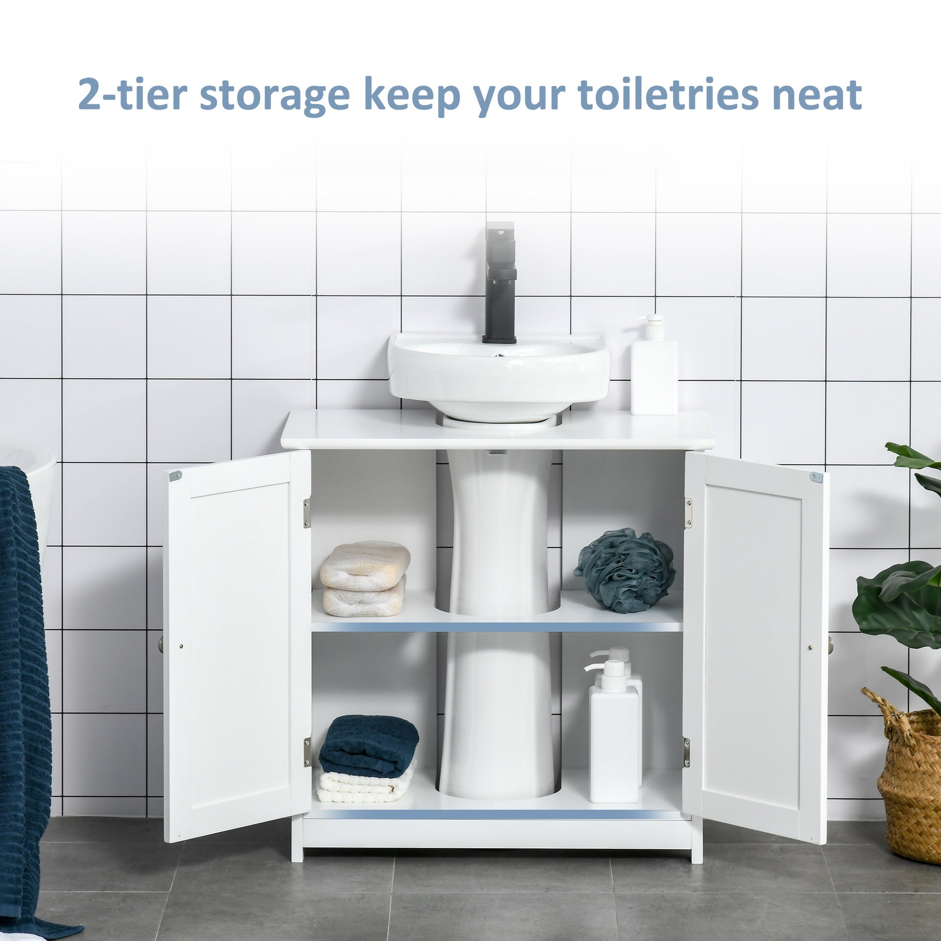 kleankin Bathroom Vanities, Bathroom Sink Cabinets with U-Shape Cut-Out and Adjustable Internal Shelf, White