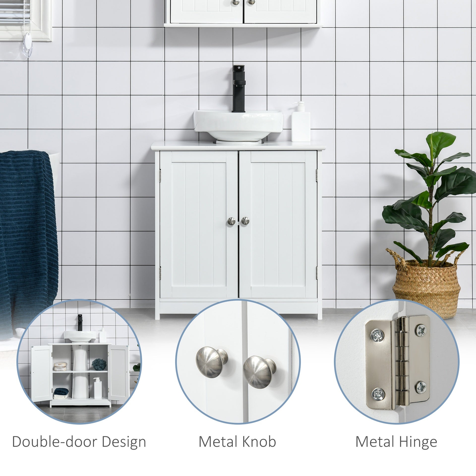 kleankin Bathroom Vanities, Bathroom Sink Cabinets with U-Shape Cut-Out and Adjustable Internal Shelf, White