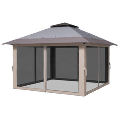 Outsunny 13' x 13' Pop Up Gazebo Instant Canopy Tent Shelter with 2-Tier Roof, Carry Bag, Wight Bags for Outdoor, Garden, Gray