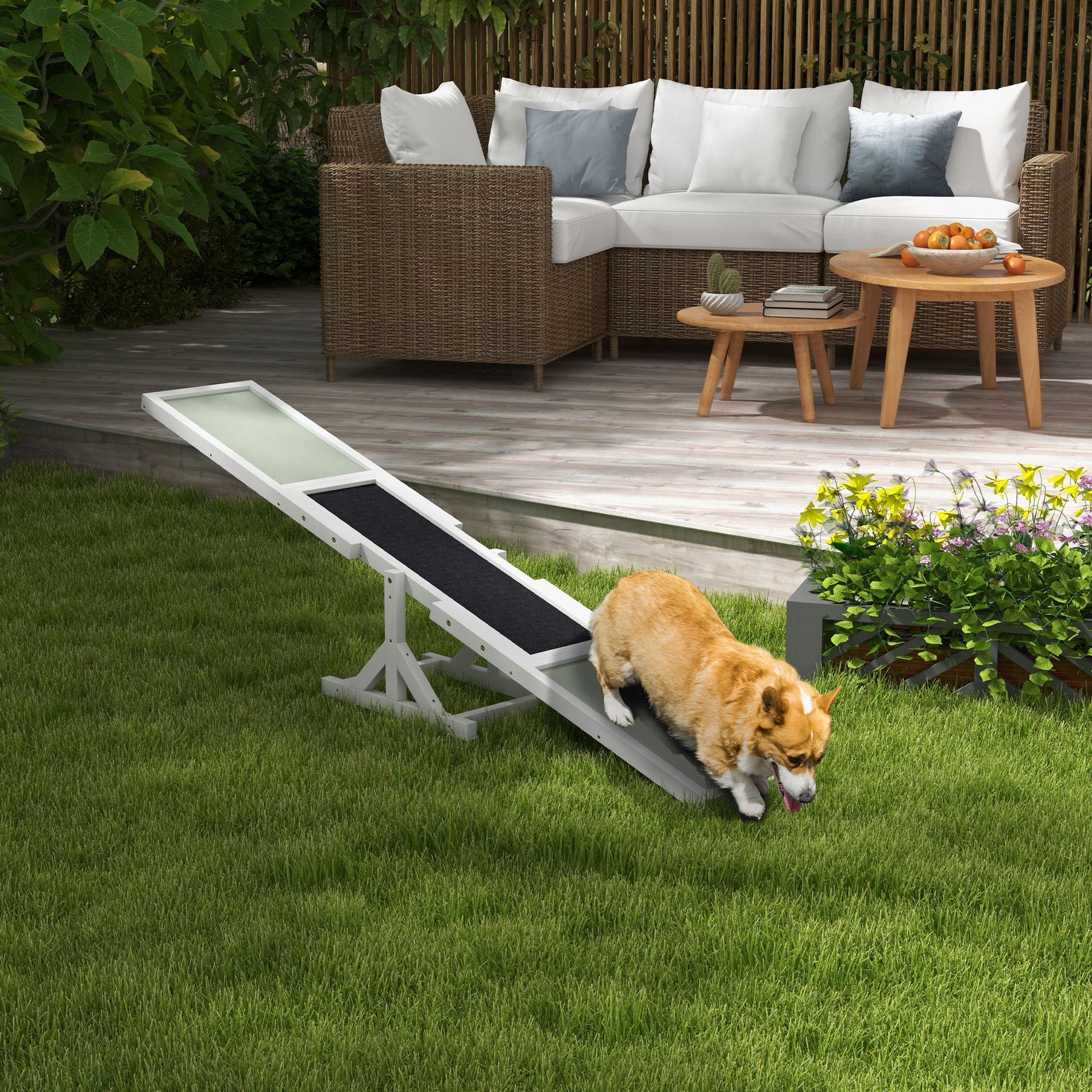 PawHut Wooden Dog Agility Seesaw for Training and Exercise, White