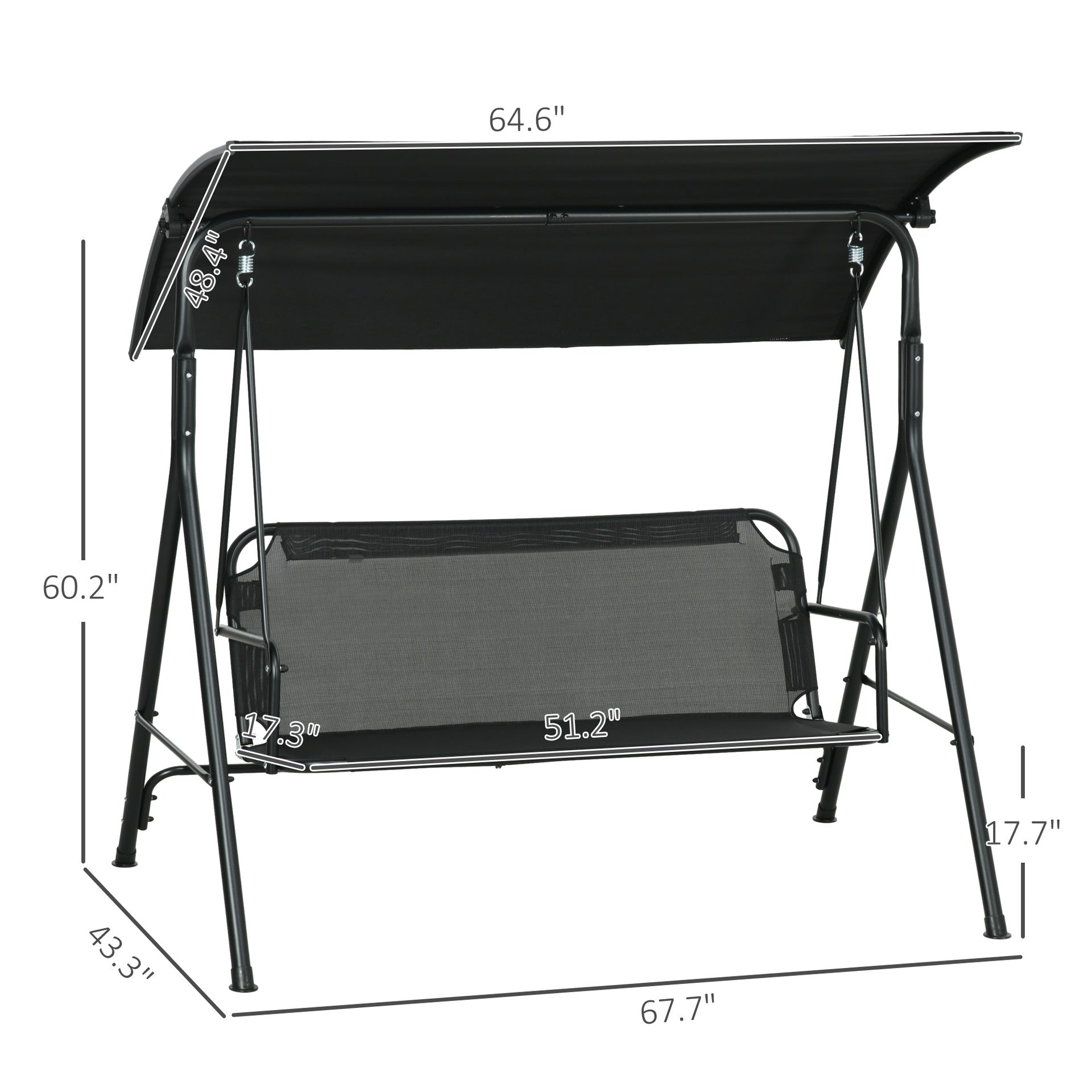 Outsunny 3-Seat Outdoor Patio Swing Chair w/ Cushion, Steel Frame Stand, Adjustable Tilt Canopy for Patio, Garden, Black 1