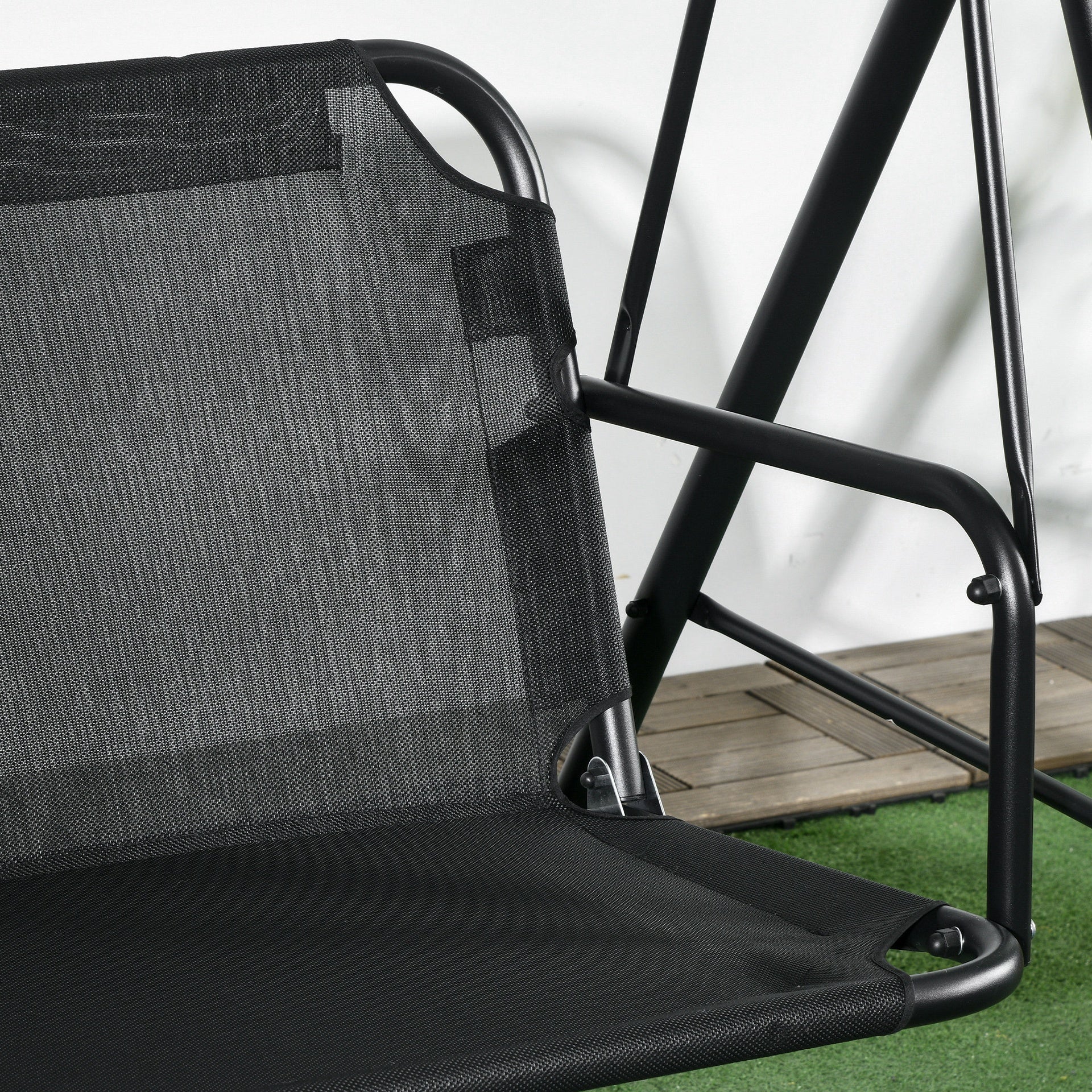 Outsunny 3-Seat Outdoor Patio Swing Chair w/ Cushion, Steel Frame Stand, Adjustable Tilt Canopy for Patio, Garden, Black 1