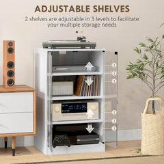 HOMCOM 4-Tier Media Cabinet, Media Stand with Adjustable Shelves, Tempered Glass Doors, and Cable Management, Distressed White