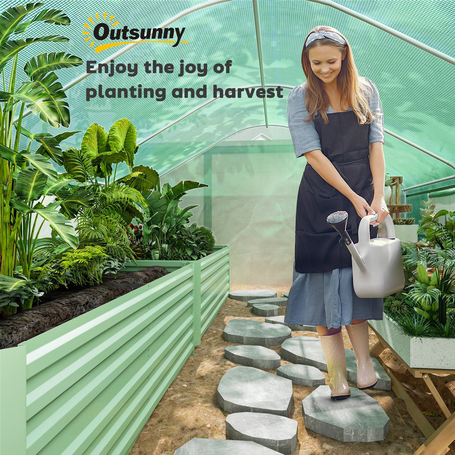 Outsunny 13' x 10' x 6.5' Tunnel Greenhouse Hoop House with Upgraded Galvanized Steel Frame and Large Windows, Green